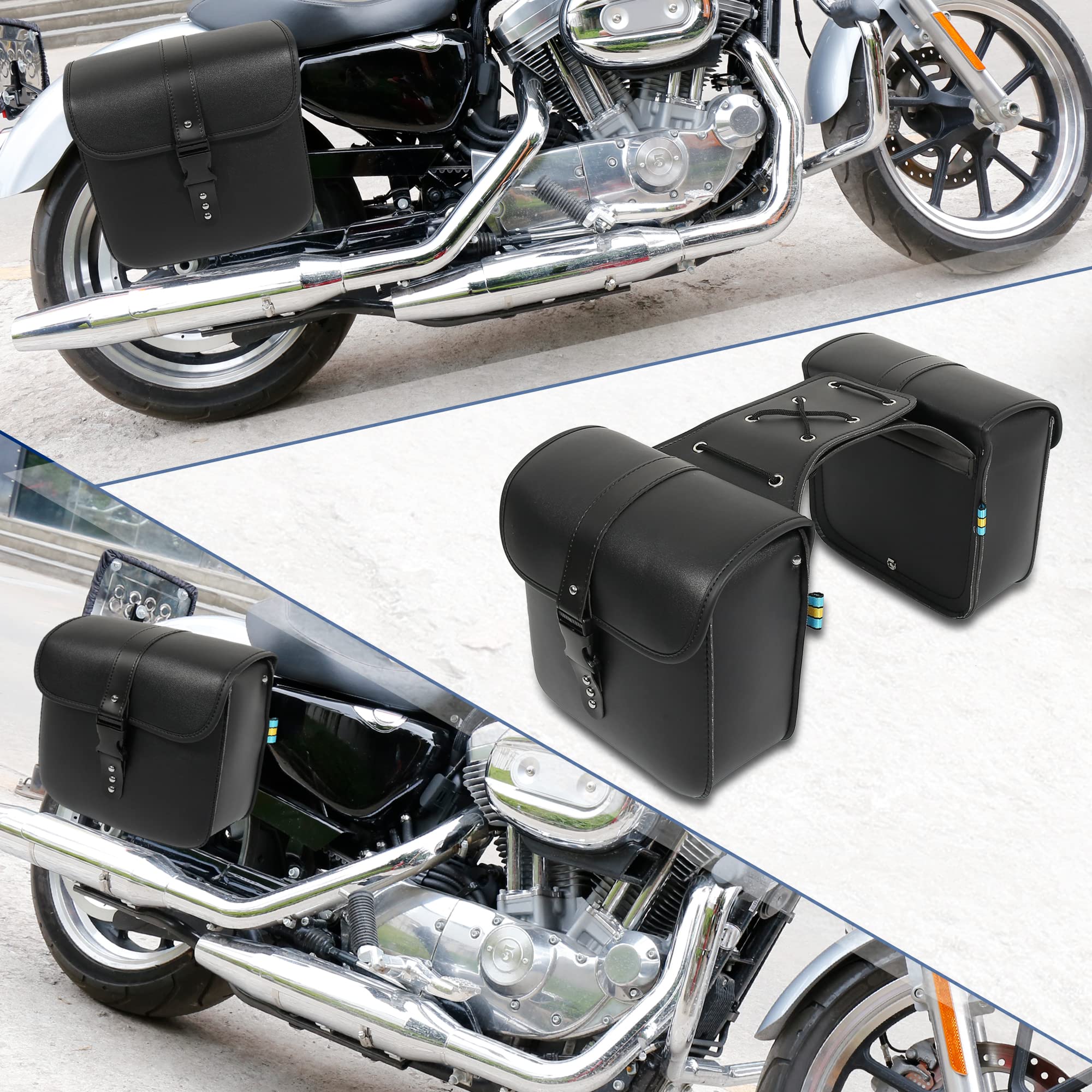 Motoforti Pair Universal Motorcycle Saddlebag Side Tool Bags Cycling Luggage Bag Quick Release Buckles Black 10.24'X4.33'X9.45'