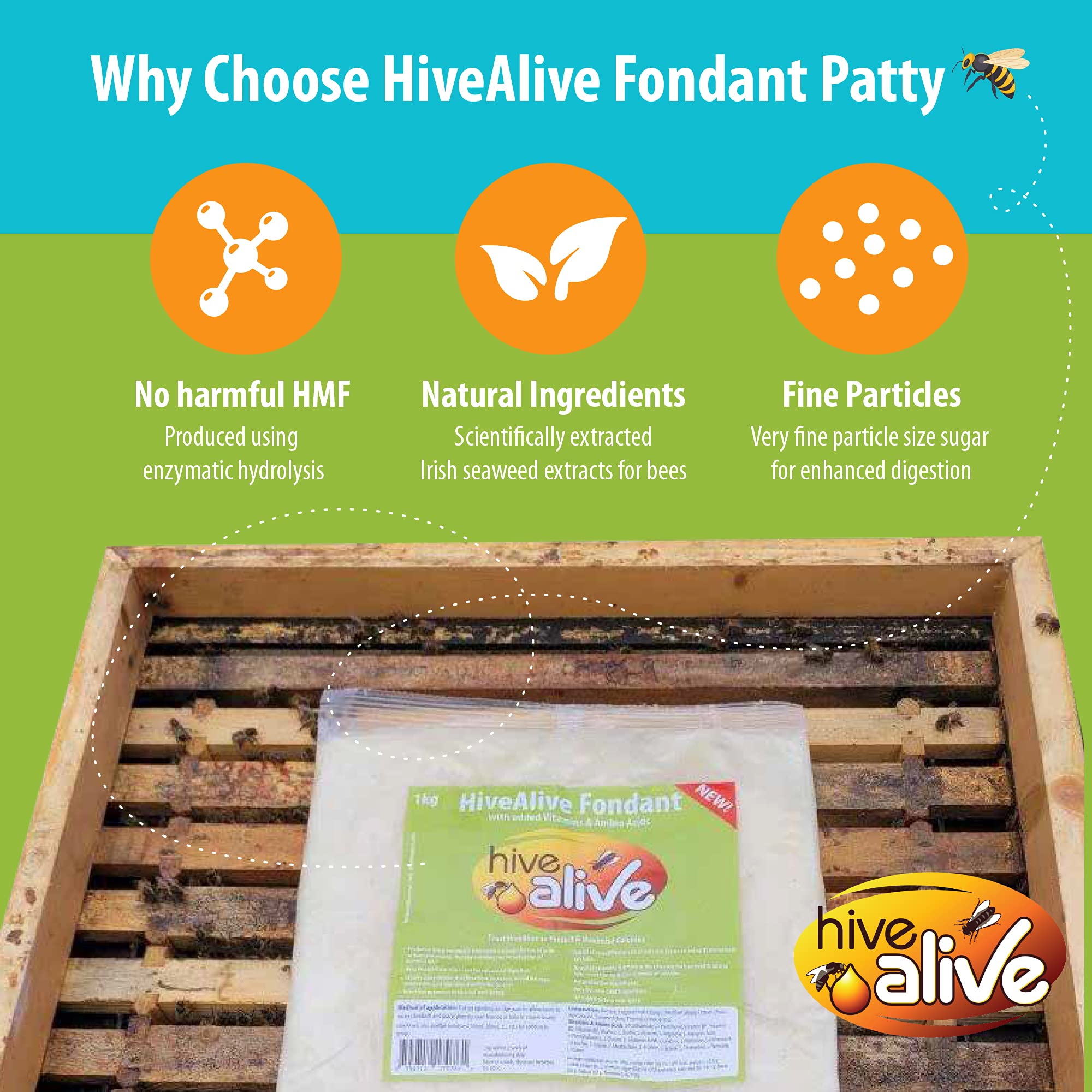 HIVE ALIVE Fondant Bee Food Supplement - Natural Feed Enhancer with Vitamins & Amino Acids - Ideal for Winter/Spring - Single