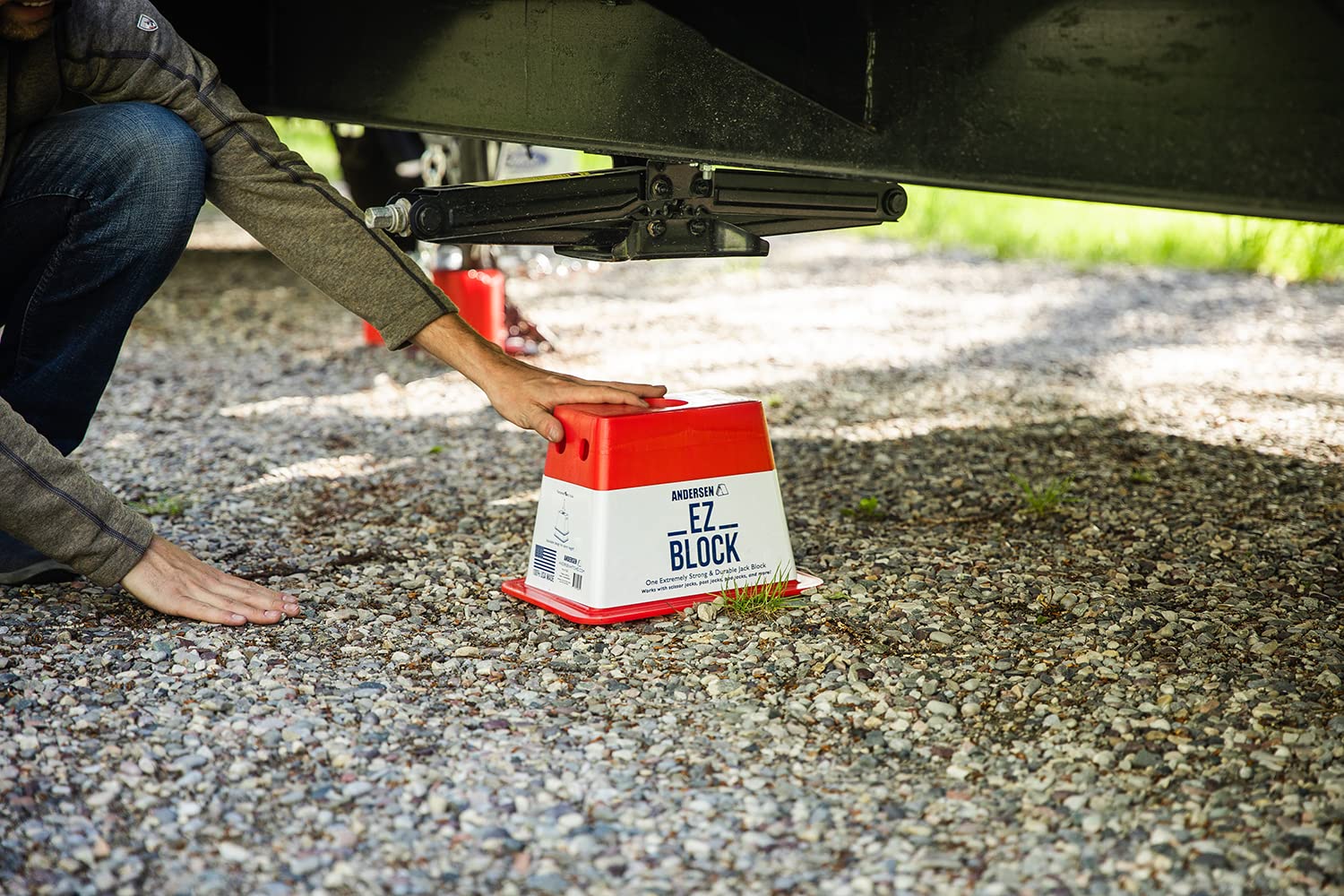 Andersen Hitches 4-Pack EZ Jack Blocks | Heavy Duty RV Stabilizer Stands | Red Plastic Leveling System | Model ANDE-3621-4