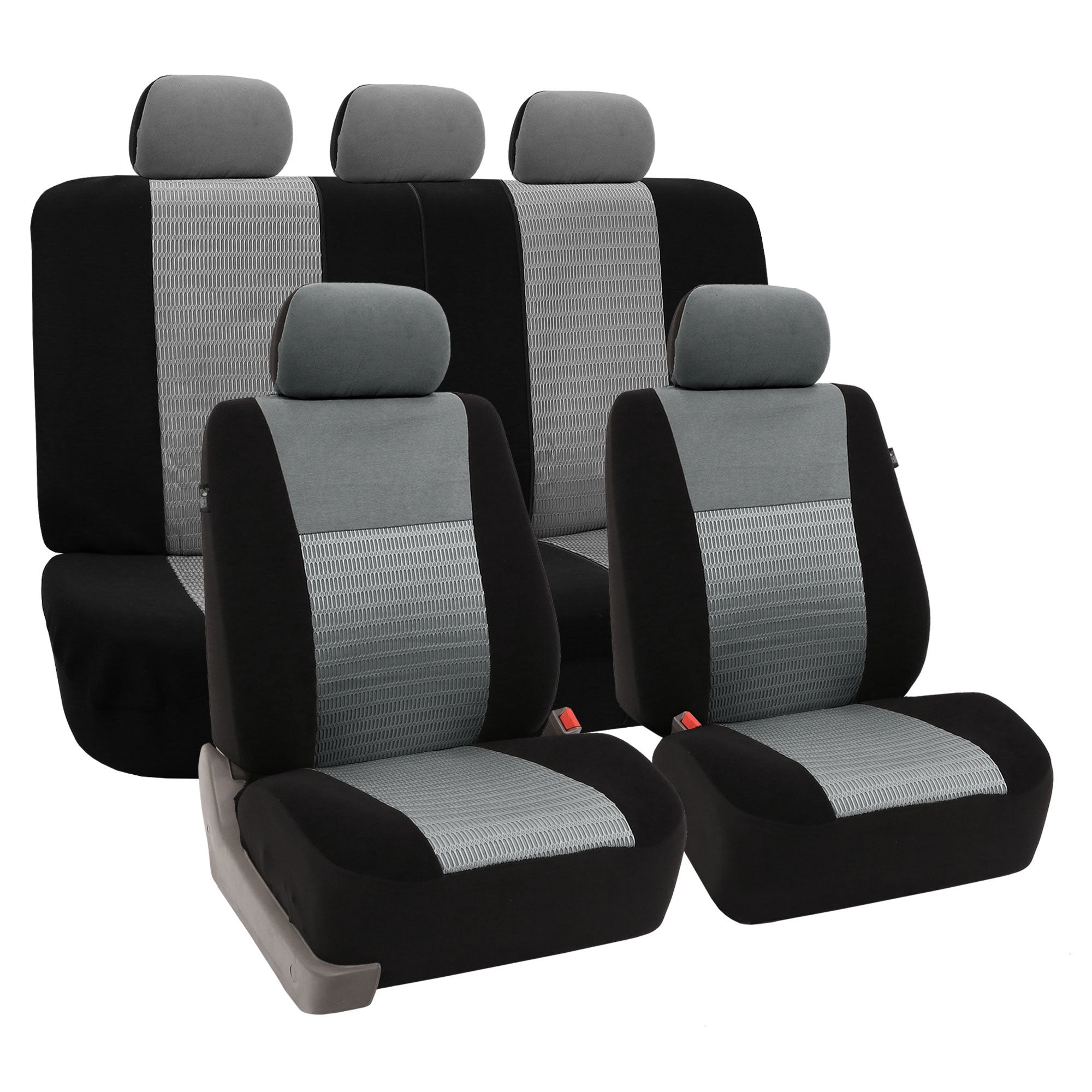 FH Group Car Seat Covers Trendy Elegance Gray Full Set Automotive Seat Covers, Airbag and Split Rear Combo Non-Slip Dash Grip Pa