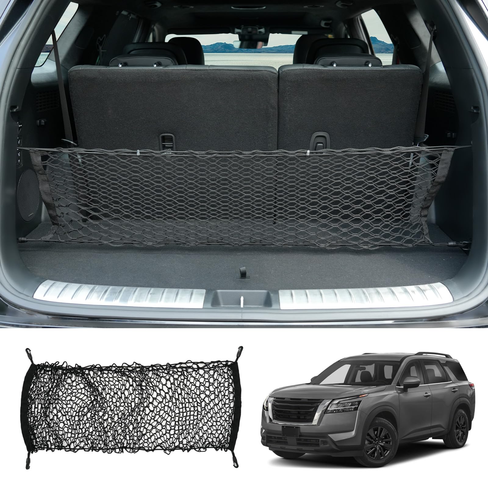 Maxzina Cargo Net Compatible With 2020-2025 Kia Telluride Truck Bed Cargo Net 2.89'  1.05' Double Layer Envelope Style Dense Mes