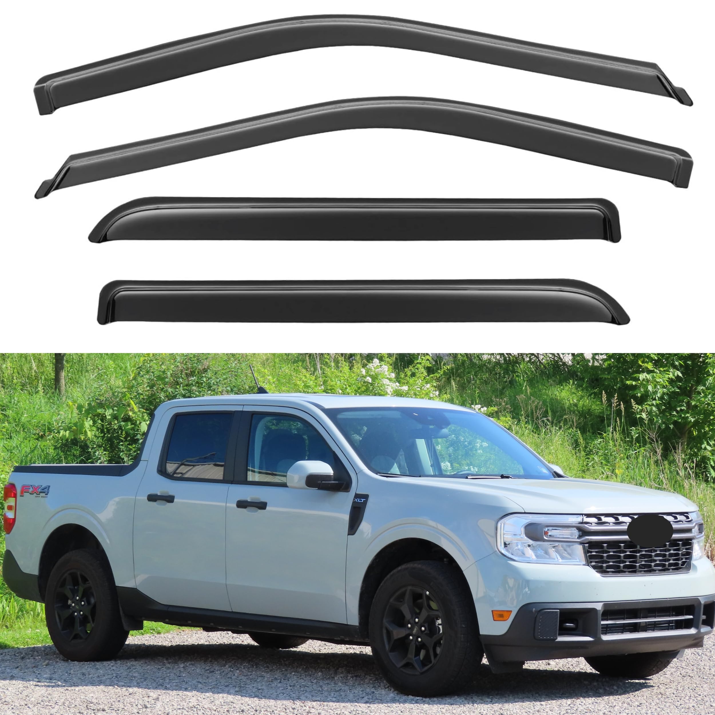 Ig Window Visor For Ford Maverick Xl Xlt Lariat 2022-2024, Rain Guard Tape-On Extra Durable Sun Wind Side Vent Window Deflector,