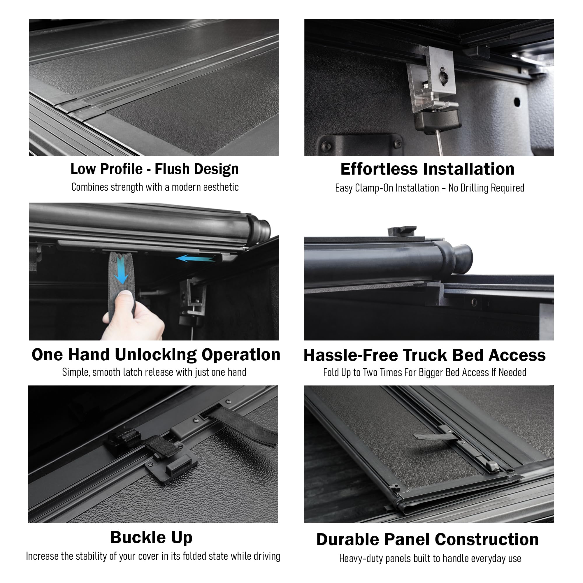 Toptiny Low Profile Hard Folding Truck Bed Tonneau Cover Fits 2019-2025 Dodge Ram 6'4'' Bed (76.3'')