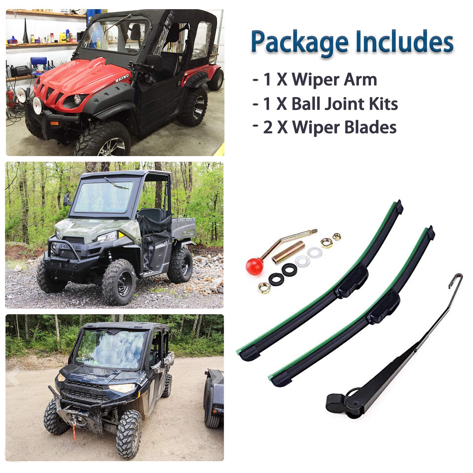 Xislet UTV Hand Operated Windshield Wiper Compatible with Polaris Ranger RZR Can Am Kawasaki Honda Pioneer Golf Cart Manual Wind