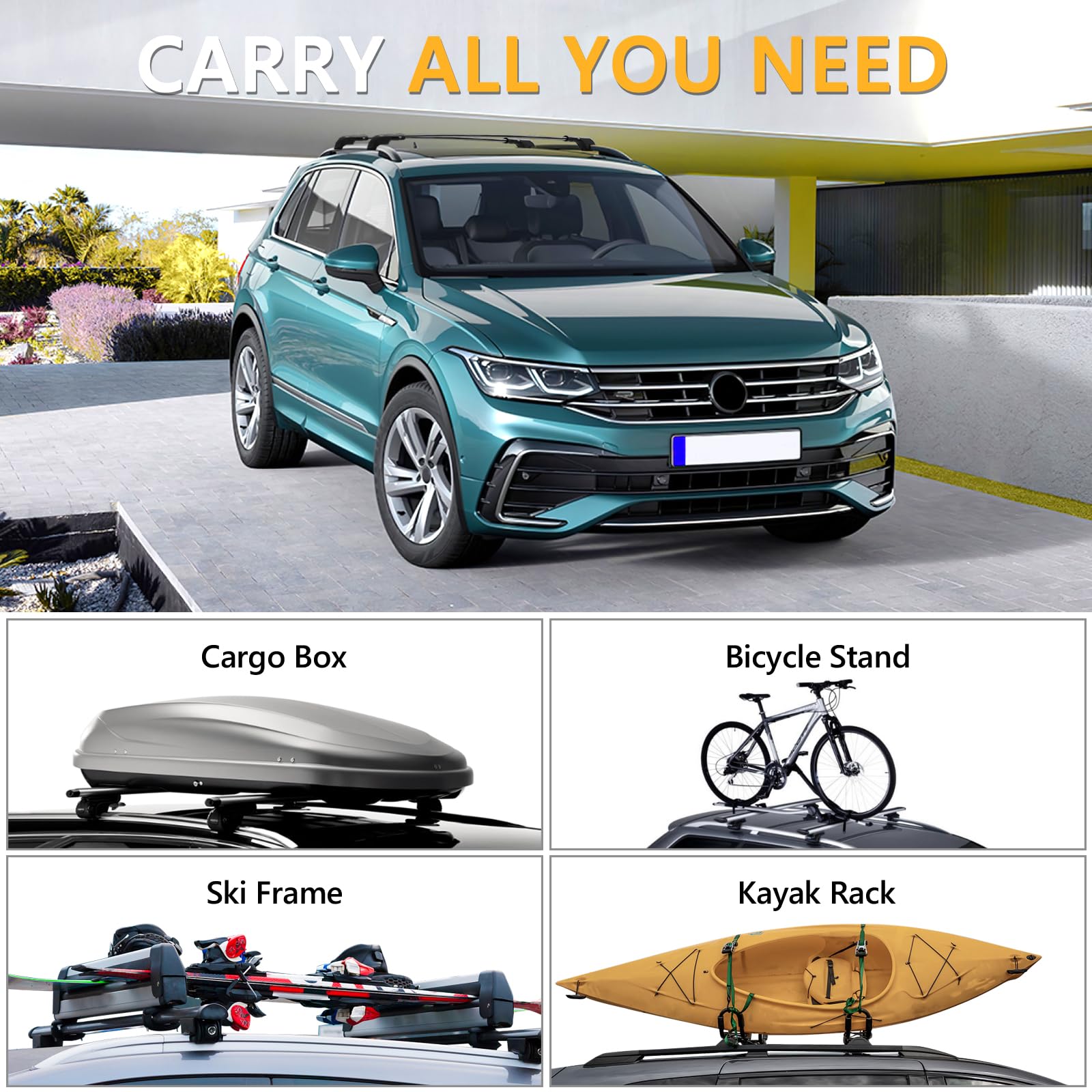 Tuyoung 220lbs Lockbale Roof Rack Cross Bars Compatible with Volkswagen VW Tiguan 2018-2024 (Not for Limited) & Taos 2022-2024,