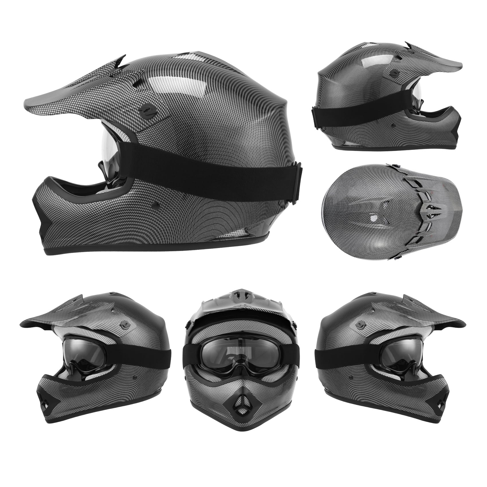 Tct-Motorparts Dot Youth Kids Motocross Atv Helmets Offroad Street Dirt Bike Go-Kart Bmx Mx Full Face Helmet Carbon Fiber X-Larg