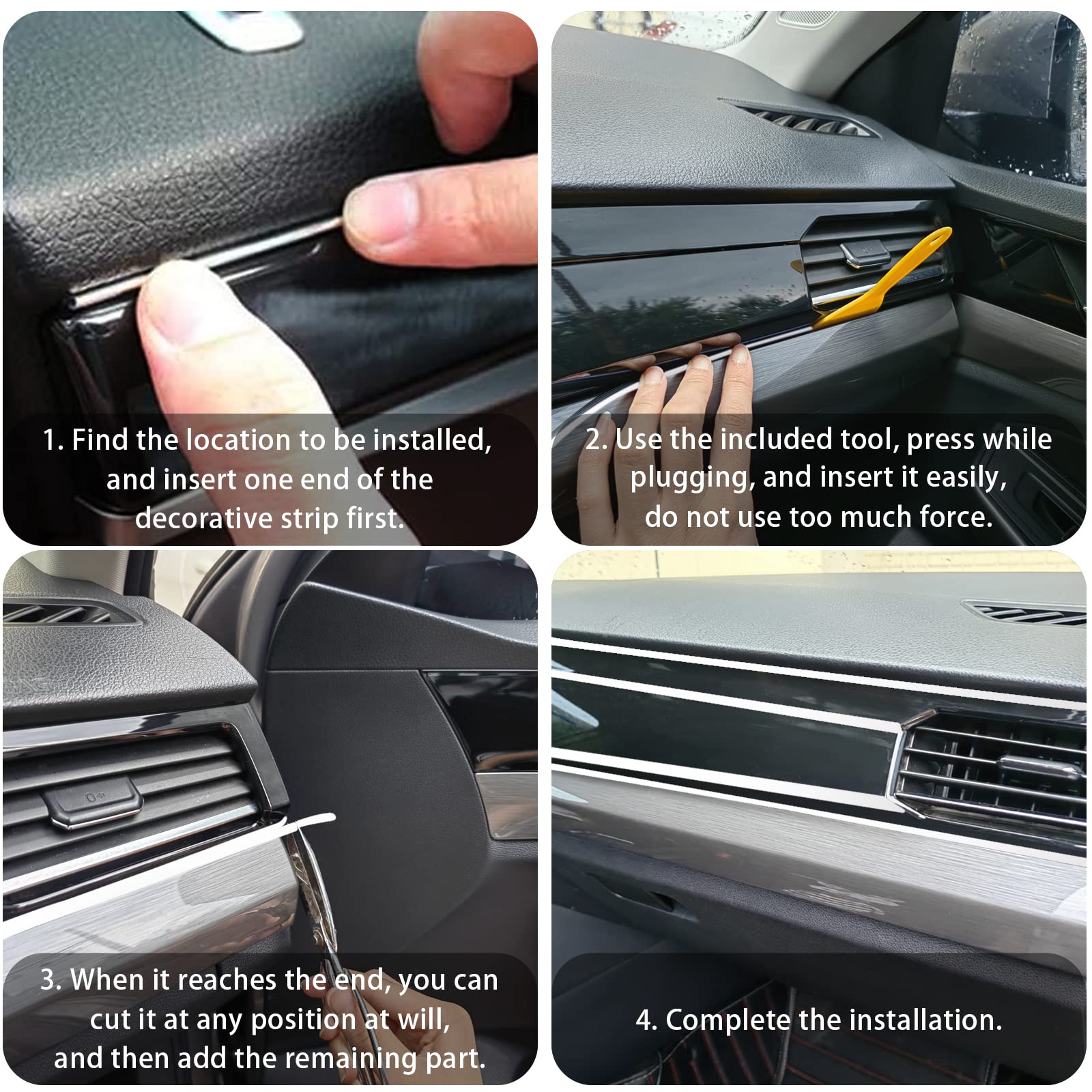 Car Interior Trim Strips,Universal 9.8 Ft Car Electroplating Decoration Styling Door Dashboard, Flexible Interior Trim Accessories With Installing Tool(Silver)