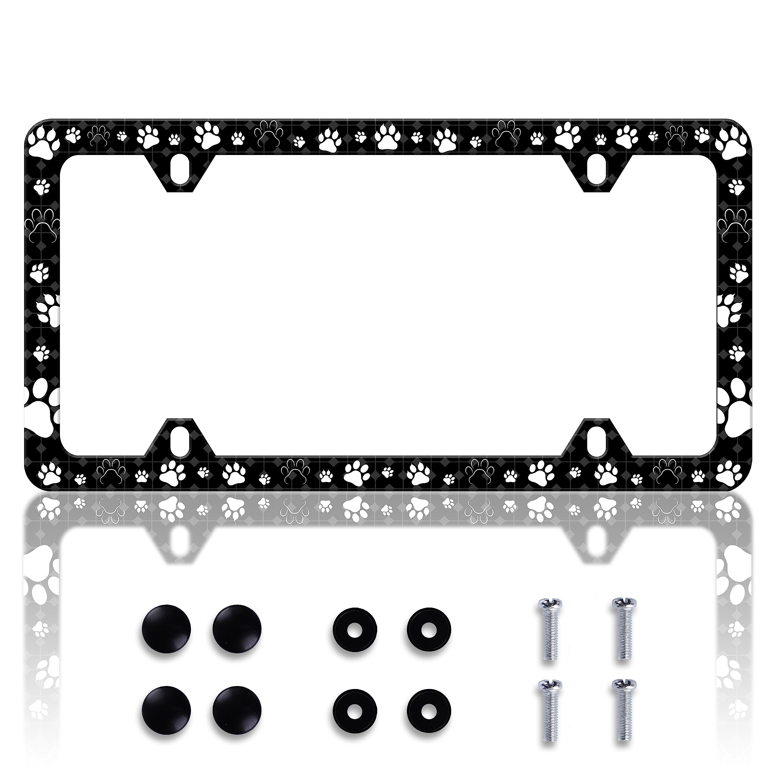Dog Cat Paw License Plate Frame Pet License Plate Frames Personalise Stainless Steel Funny Design Compatible with Standard Licen