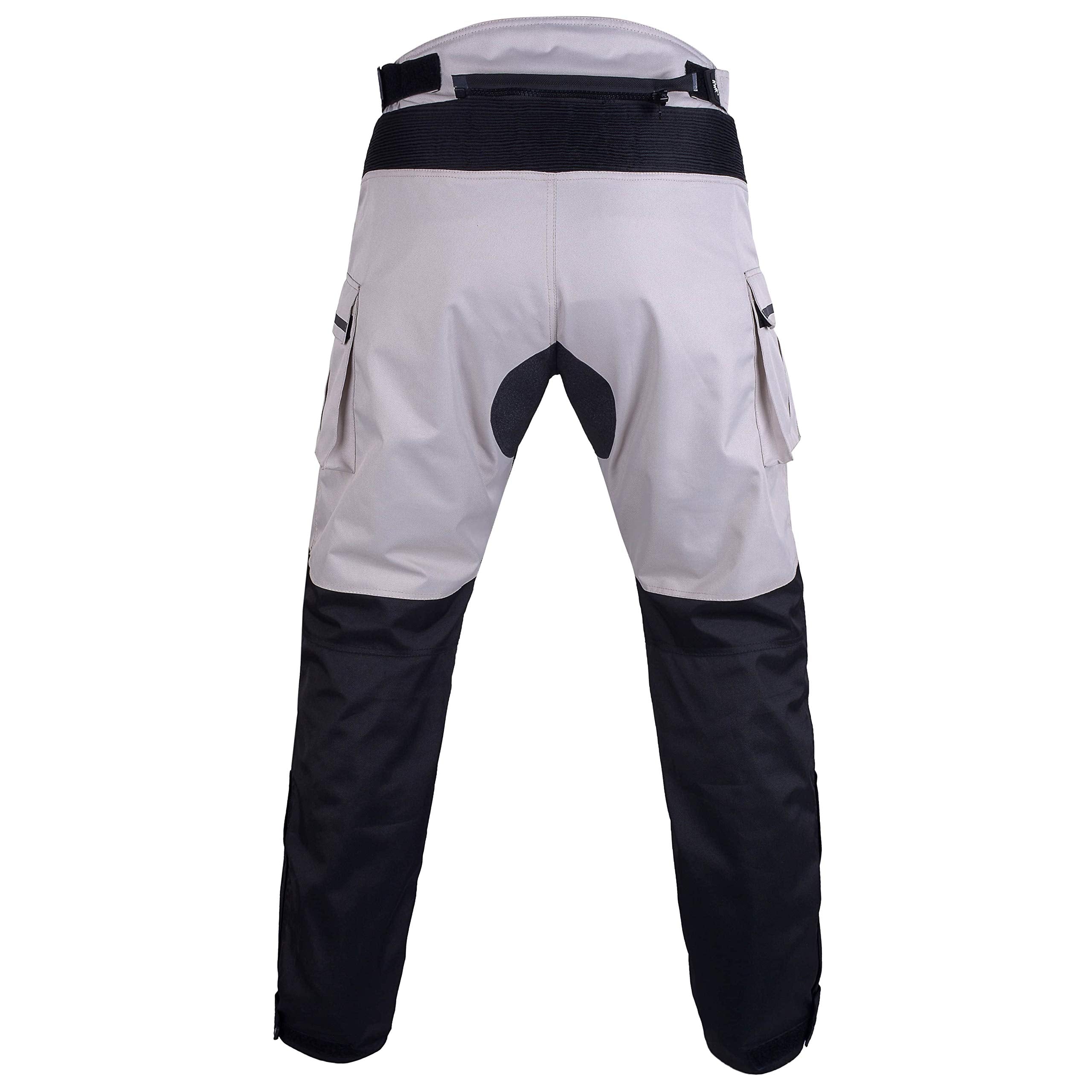 HWK Motorcycle Cargo Pants for Men, Waterproof, Silver, Waist34''-36'' Inseam34'', Armored, Model G-1, 4-Season Adventure Riding Gear