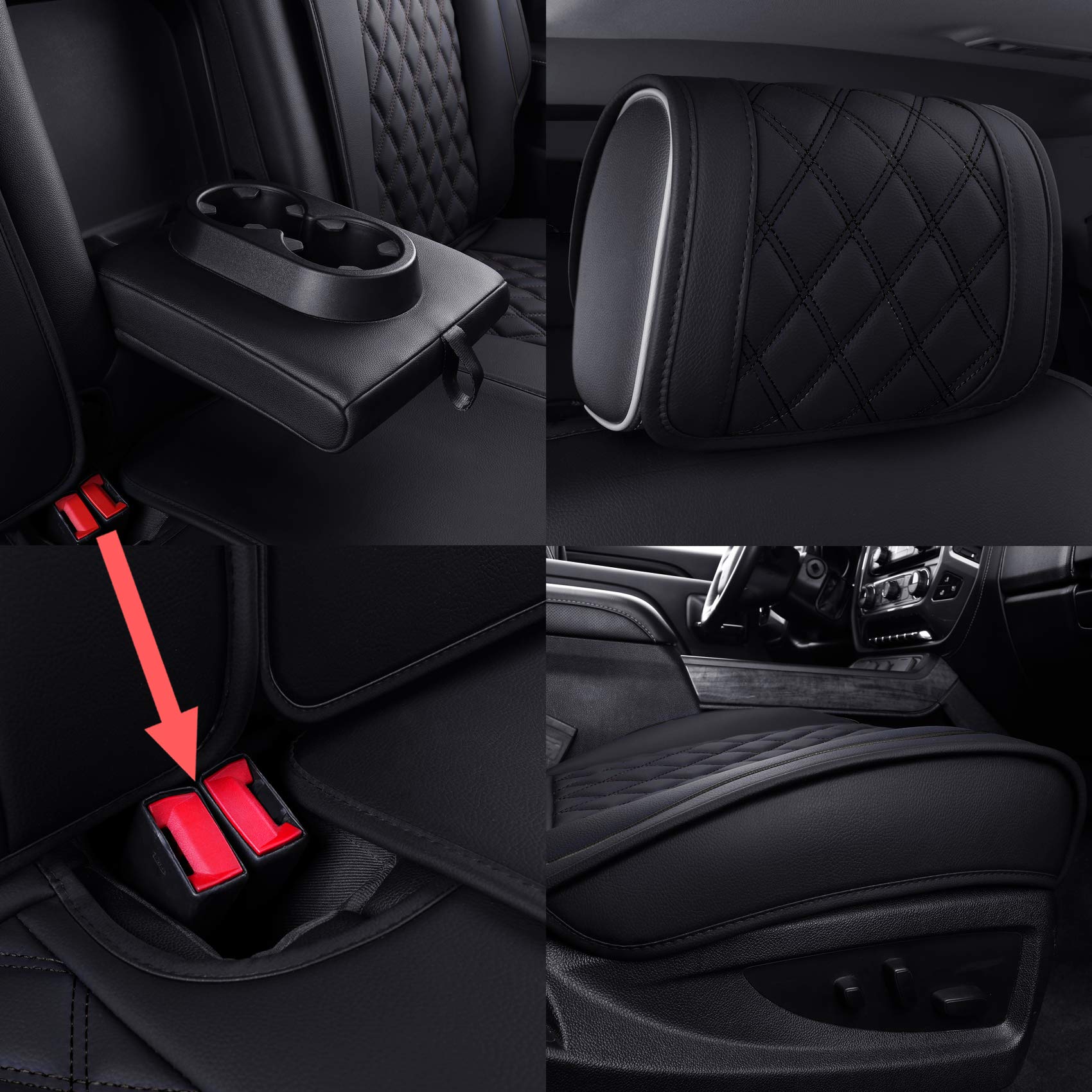 Aierxuan Truck Seat Covers for Chevy Silverado GMC Sierra 2007-2025, Full Set, Black Faux Leather, Waterproof Protectors