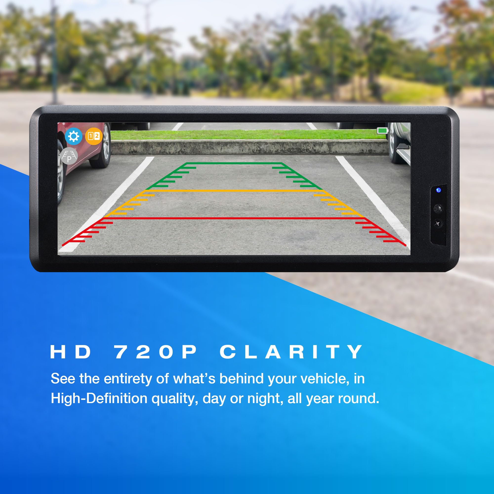 TYPE S Wireless Backup Camera License Plate Frame - Solar Powered, 6.8" HD Monitor, Extended Battery, Waterproof, Model BT530033-1