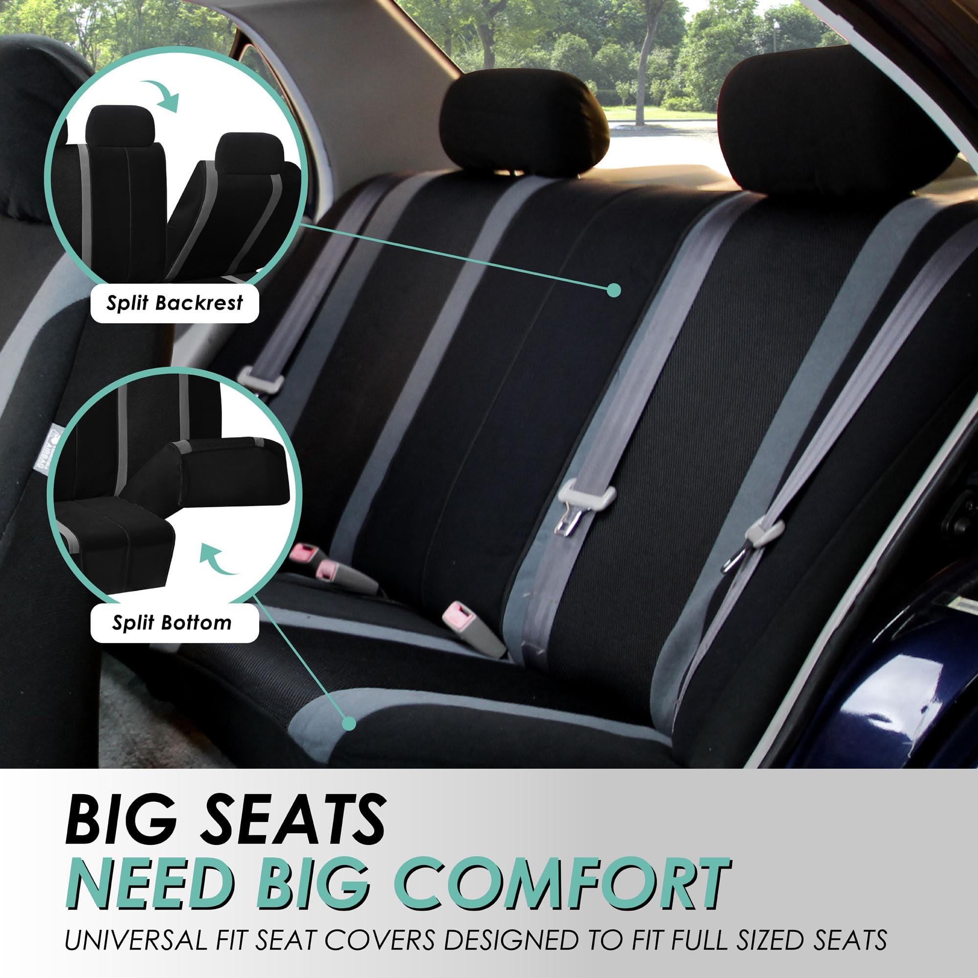 Fh Group Automotive Car Seat Covers Full Set Premium 3D Air Mesh Gray And Black Seat Covers, Airbag Compatible And Split Bench C