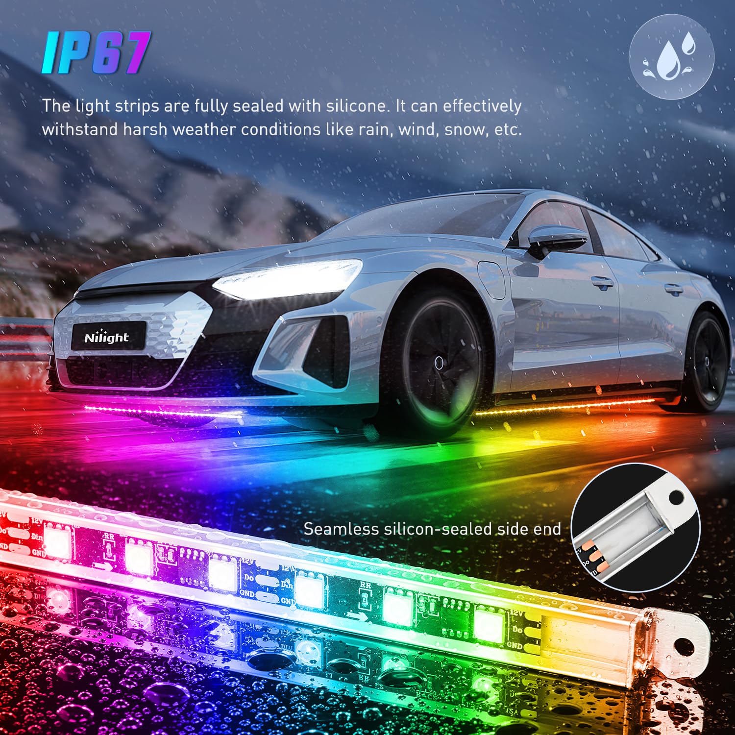 Nilight 4Pcs Aluminum Underglow Neon Accent Strip Lights 396 Leds Dream Color Door Assist Multi Mode Sound Active Function Music