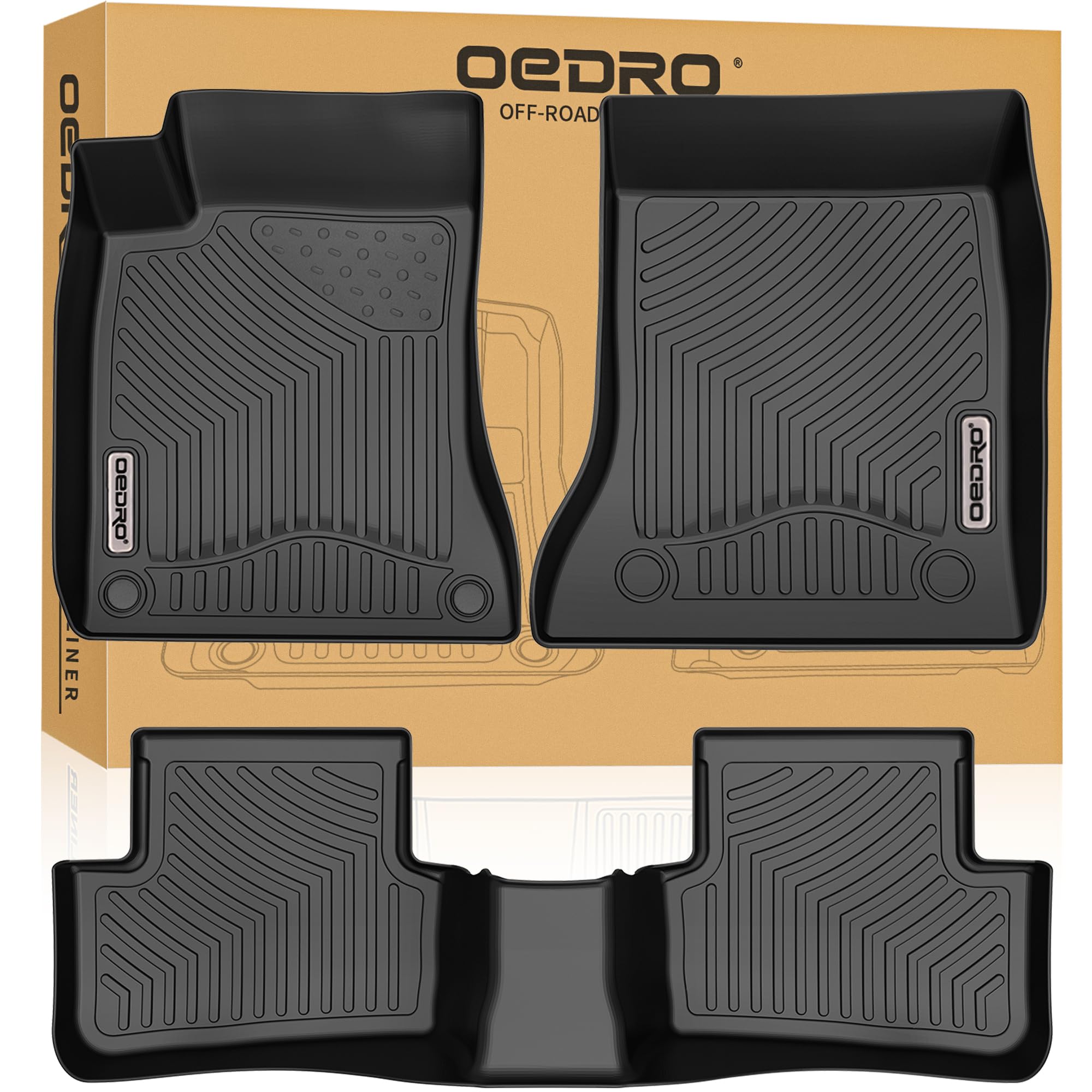 Oedro Floor Mats Accessories Set (Full Set + Cargo) Fit For 2022-2025 Jeep Wagoneer, Custom Fit Tpe All-Weather Floor Liners, Bl