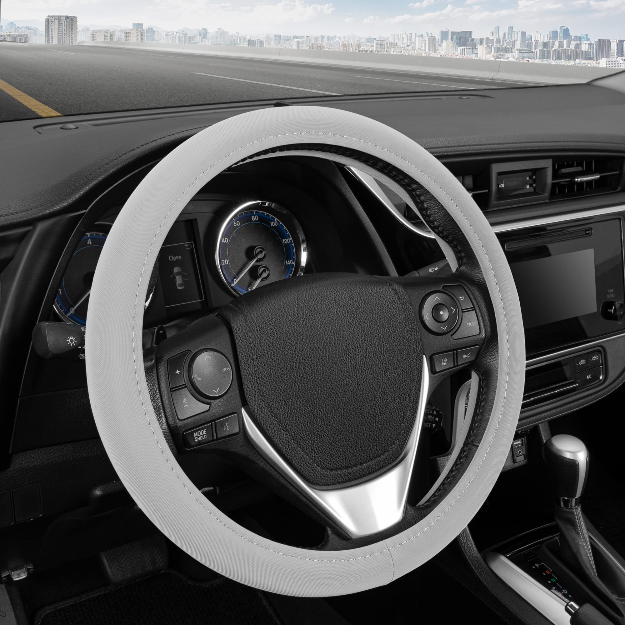 Bdk Ultra Soft Gray Steering Wheel Cover, Unisex Car Accessories Non-Slip Comfy Soft Grip Faux Leather Auto Steering Wheel Cover
