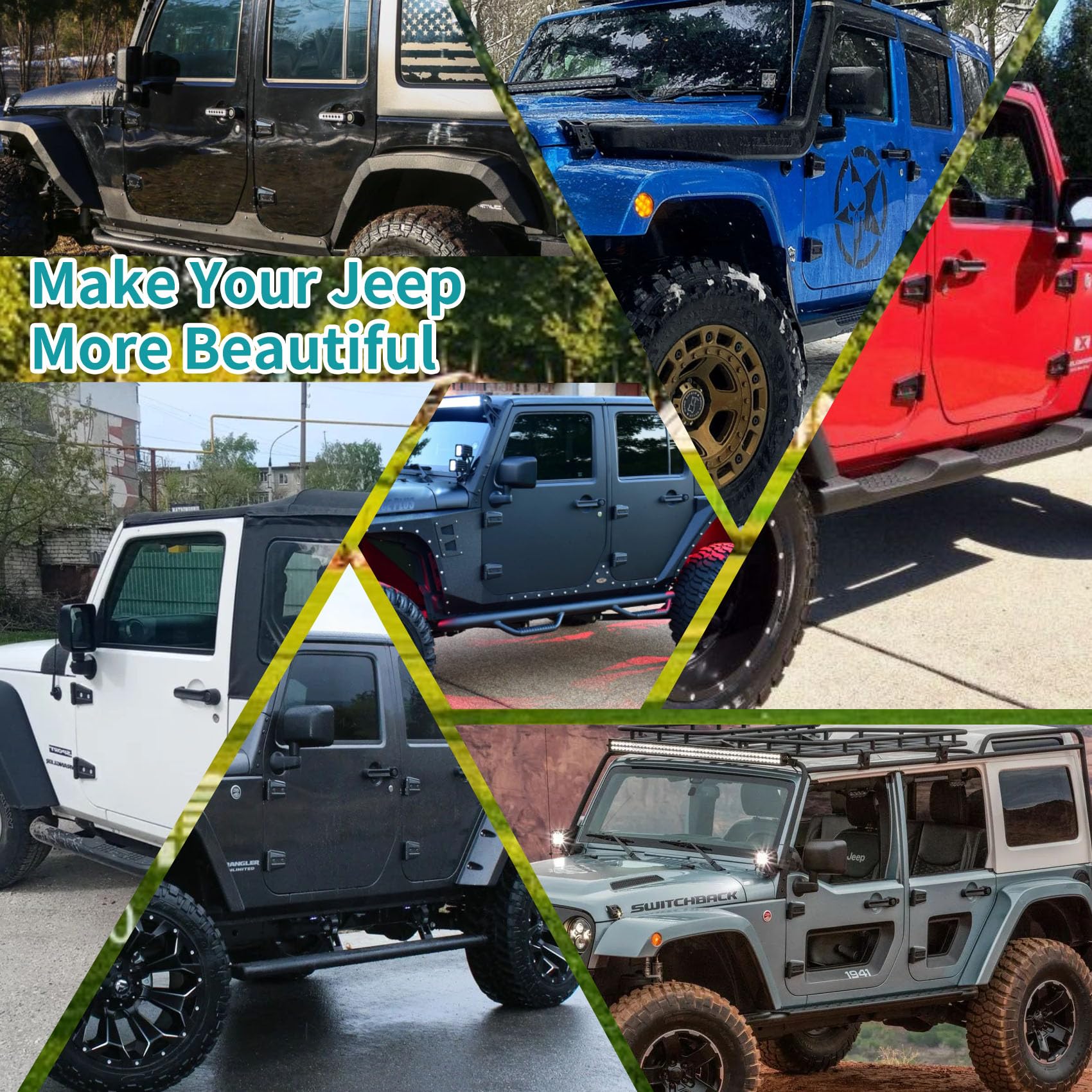 Jeep Wrangler JK Interior 4 Door Assembly Kits Compatible with 2007-2018 Jeep Wrangler JK JKU Rubicon Unlimited Sahara (Inner 4-