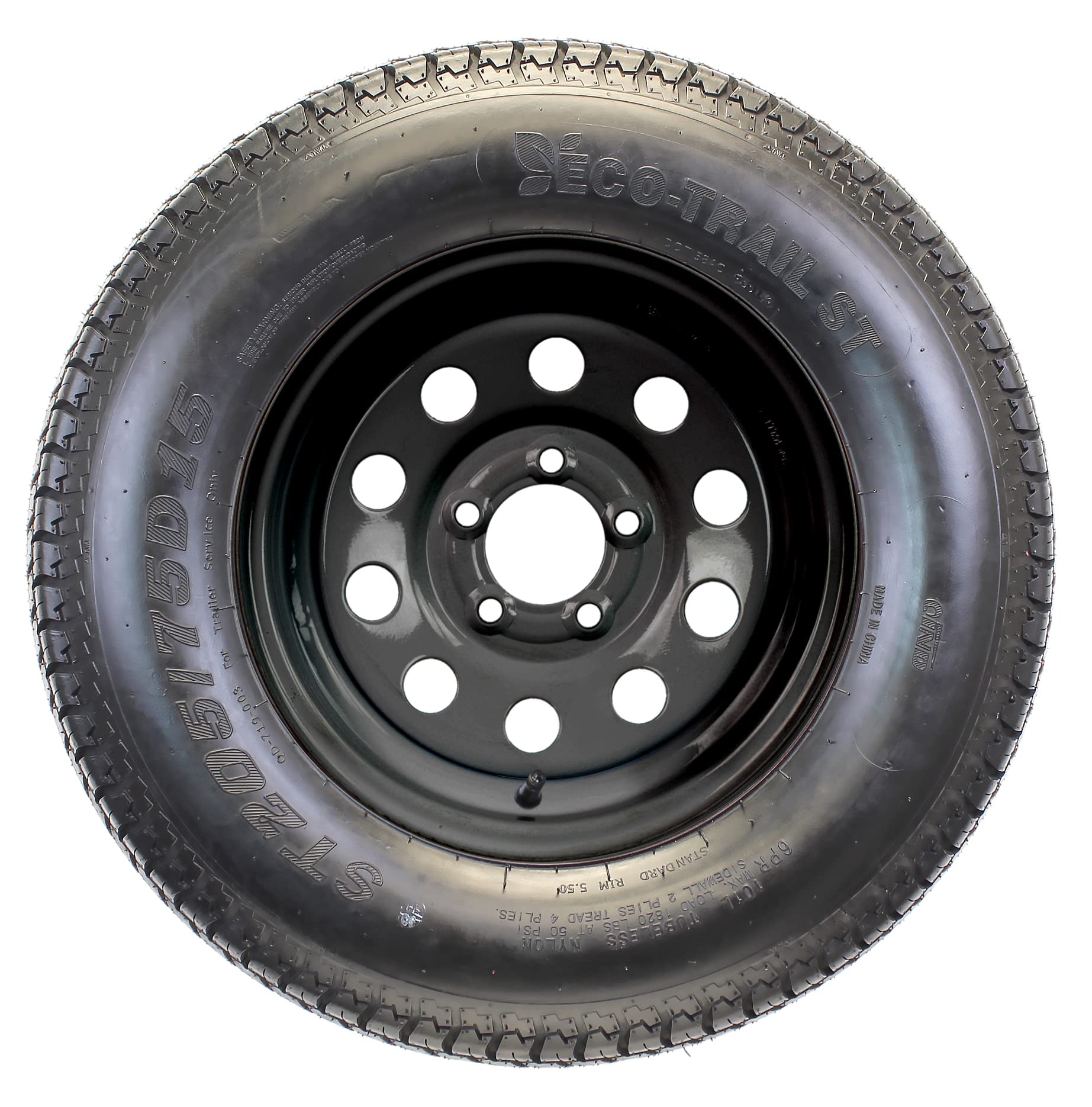 Ecustomrim 2-Pack Trailer Tire On Black Wheel Modular Rim St205/75D15 Load Range C 5 Lug On 4.5-2 Year Warranty W/Free Roadside