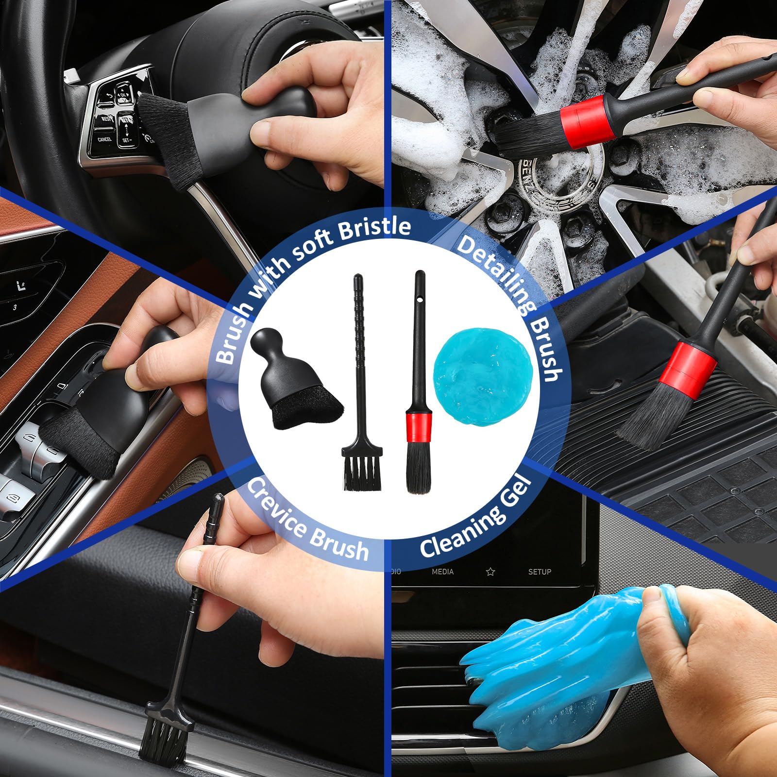 Qydipclin Windshield Cleaner Tool Kit - 10pcs with 4 Microfiber Pads, Spray Bottle & Extendable Handle, Blue
