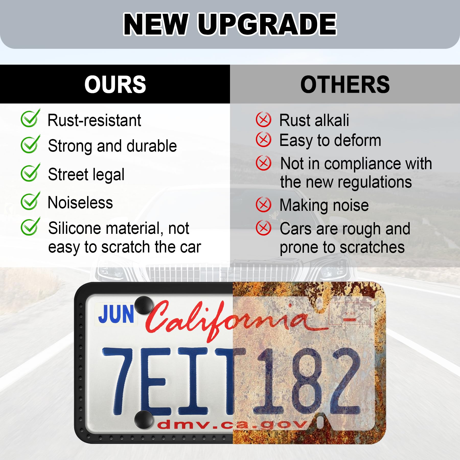 Livtee Silicone License Plate Frames Covers, 2 Pack Universal American Car Accessories License Plate Bracket Holder With Bolts W