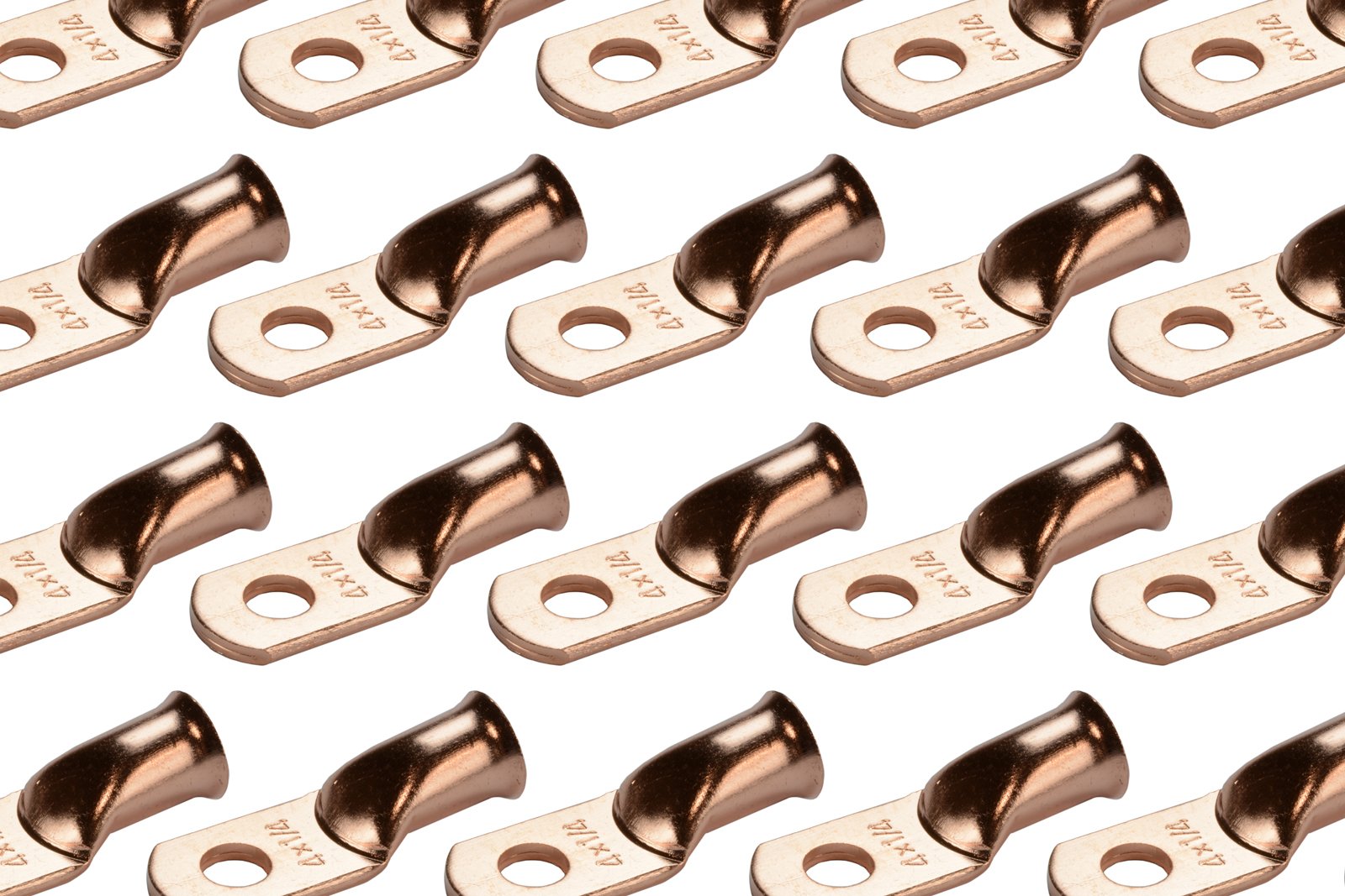 Temco 25 Pack Bare Copper Welding Battery Cable Ends, Lugs Terminal 4 Awg 1/4'' Hole (6 Awg To 1/0 Awg Options Available)