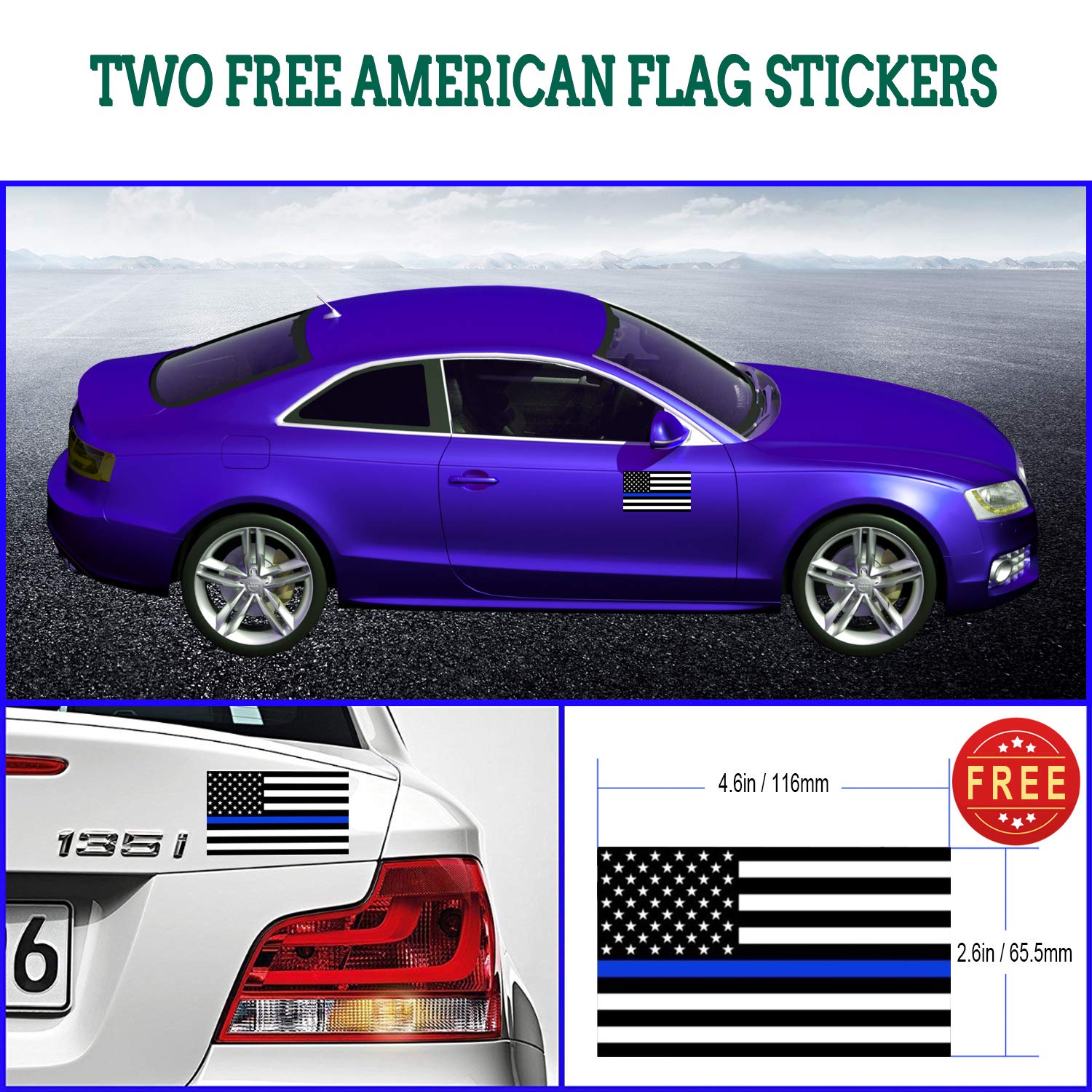 Fbjtdq Police Thin Blue Line License Plate Frame- Patriotic Carbon Fiber Car Tag Holder, American Flag Black Aluminum Bracket Wi