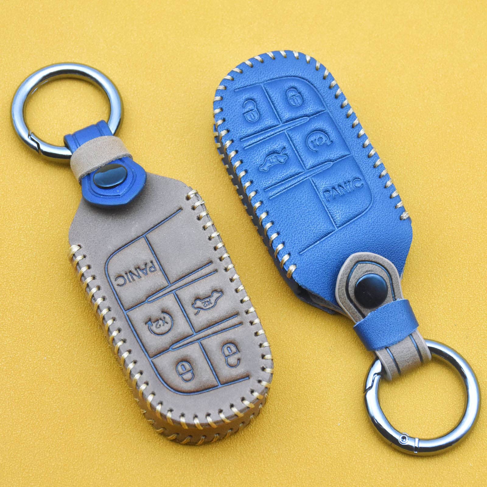 Yubomt For Jeep Key Fob Cover,Genuine Leather Key Case For Jeep Grand Cherokee Chrysler 200 300C Renegade Compass Dodge Journey