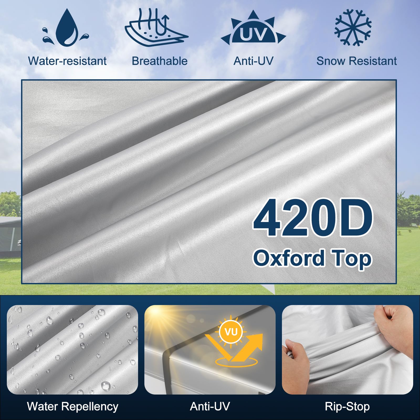 Mofeez Oxford Fabric Travel Trailer Rv Cover, Camper Cover With 420D Oxford 35'-38' Tearproof Waterproof Windproof Travel Traile
