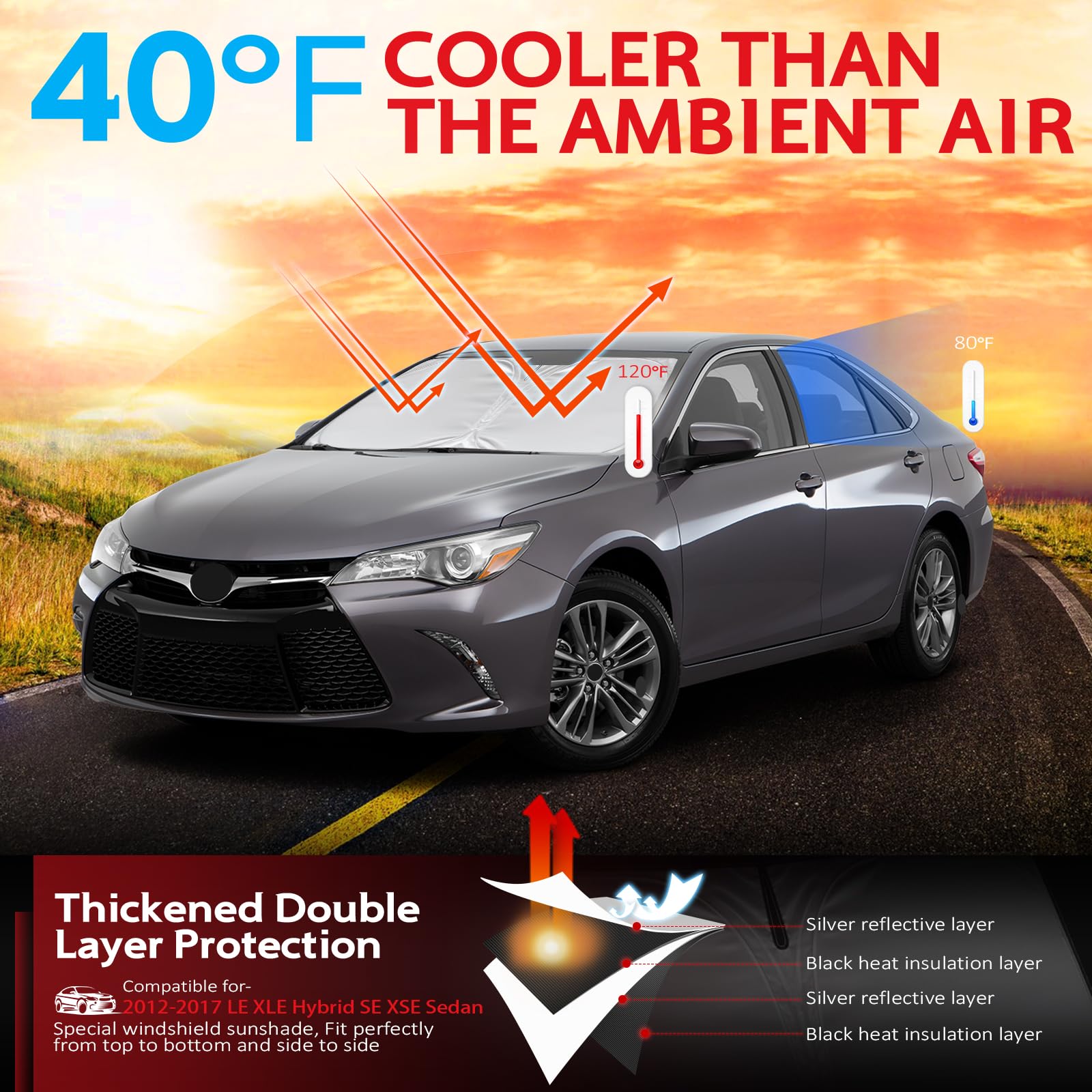Kayzt Windshield Sun Shade For Toyota Camry 2012-2017 Le Xle Hybrid Se Xse Sedan Foldable Sunshade Front Window Custom Fit Acces