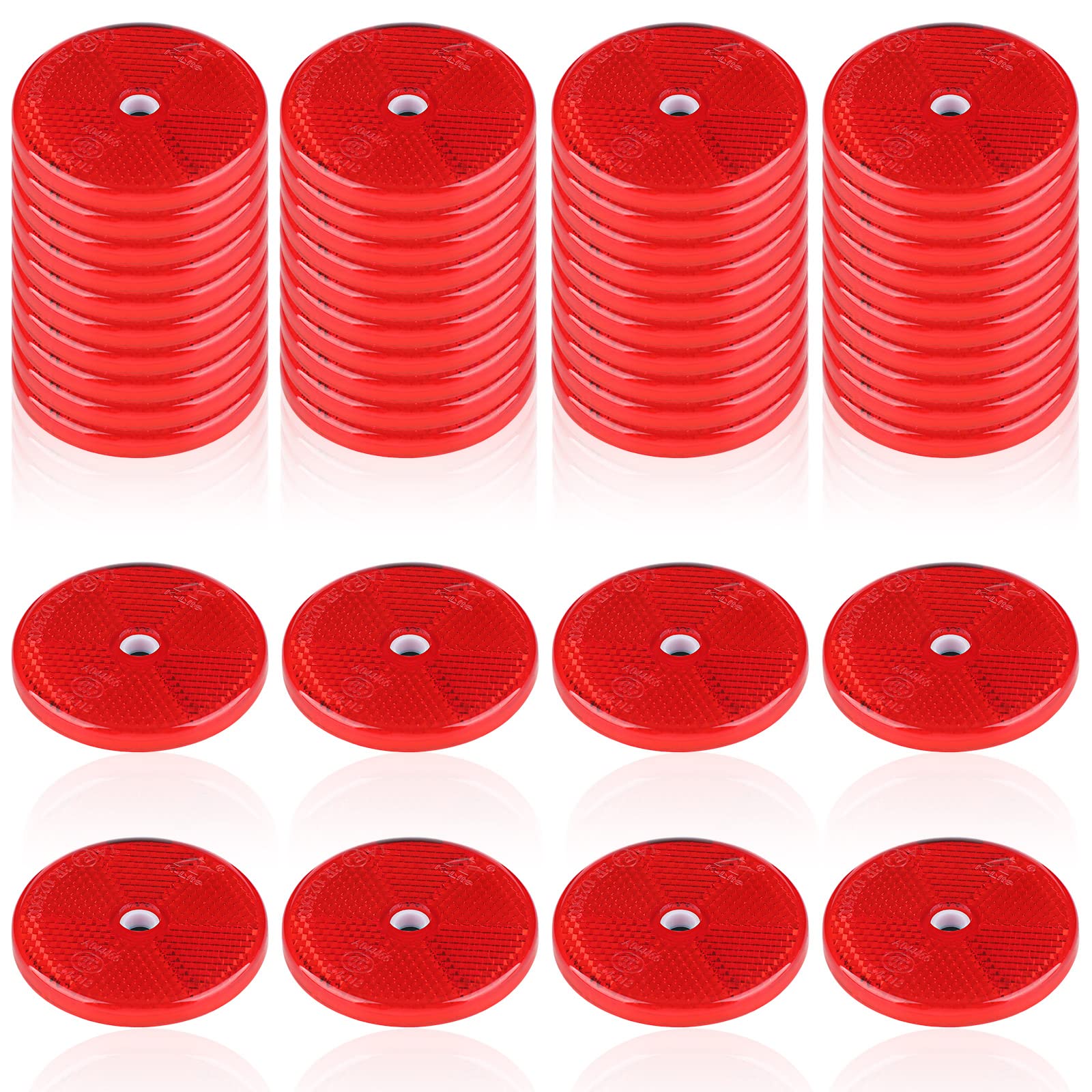 Kingdder 48 Pcs Front Reflector Round Reflector for Driveway Fence Gate Posts Trailers Safety Reflectors with Center Mounting Ho