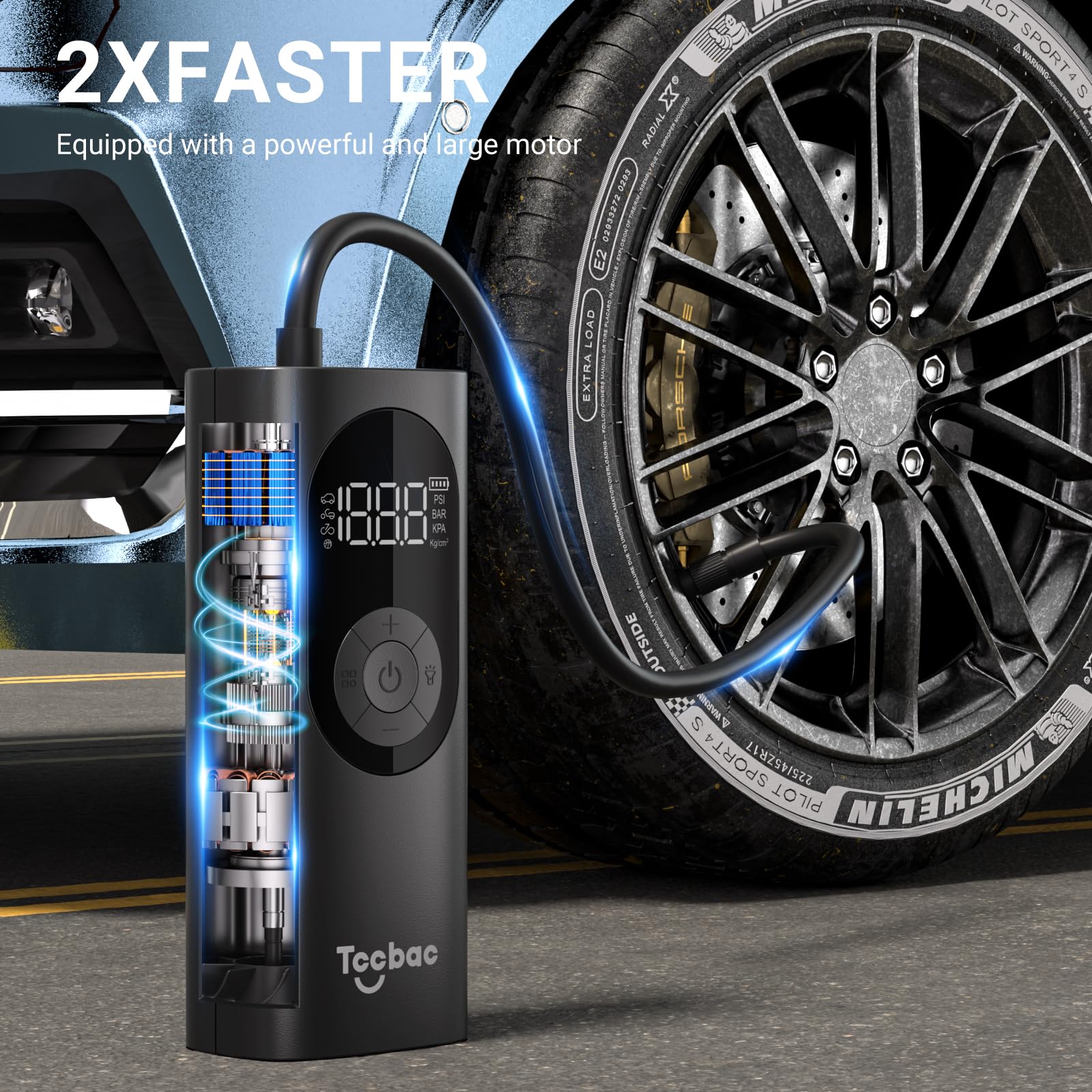 Tccbac Tire Inflator Portable Air Compressor, 150 PSI, 2-Pack with LED Light, Auto Shut-Off for Car and Bike