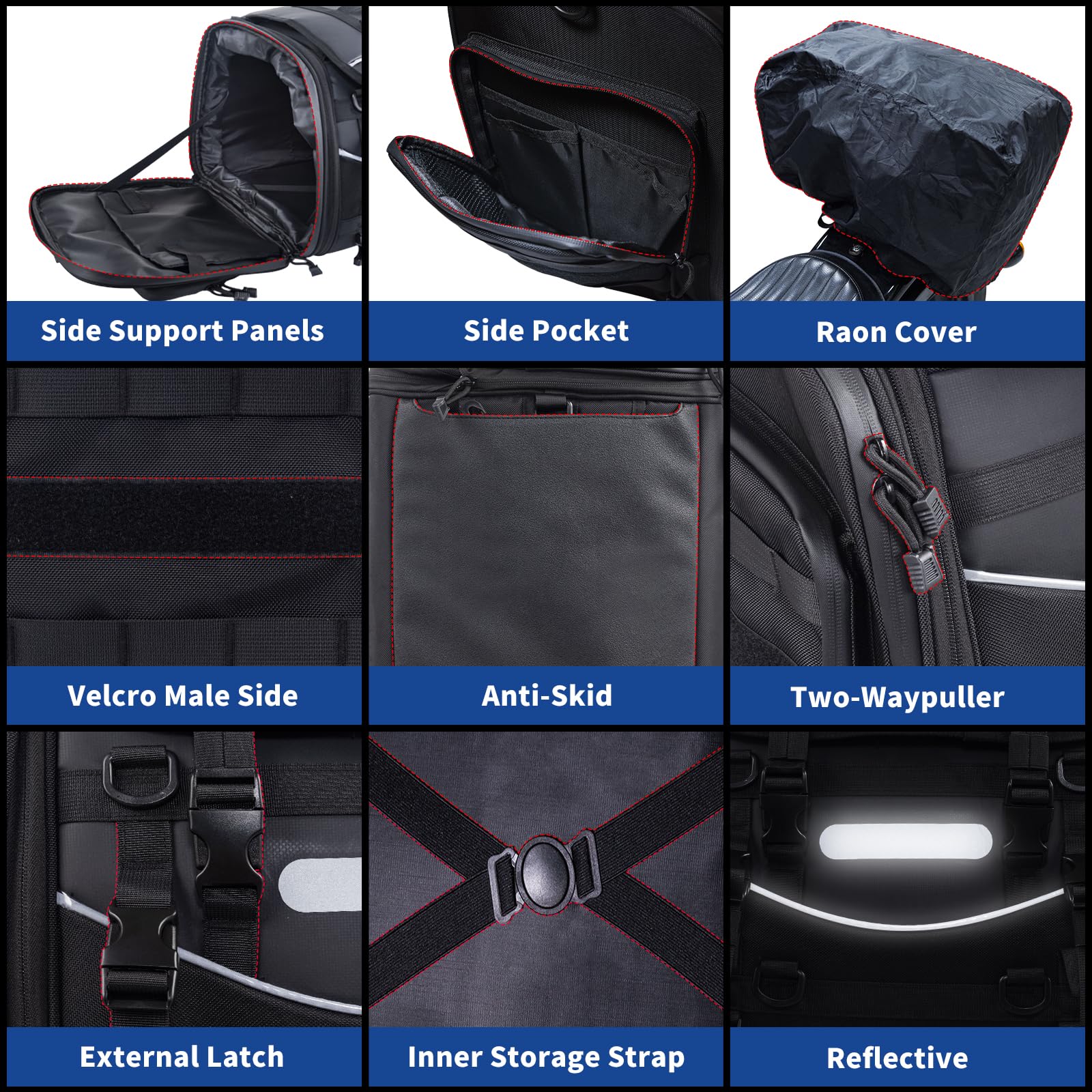 Fvmoto Universal Motorcycle Travel Luggage, Expandable Tail Bag 40-60L(10-15 Gallon), All Weather Rack Bag, Sissy Bar Bags, Helm