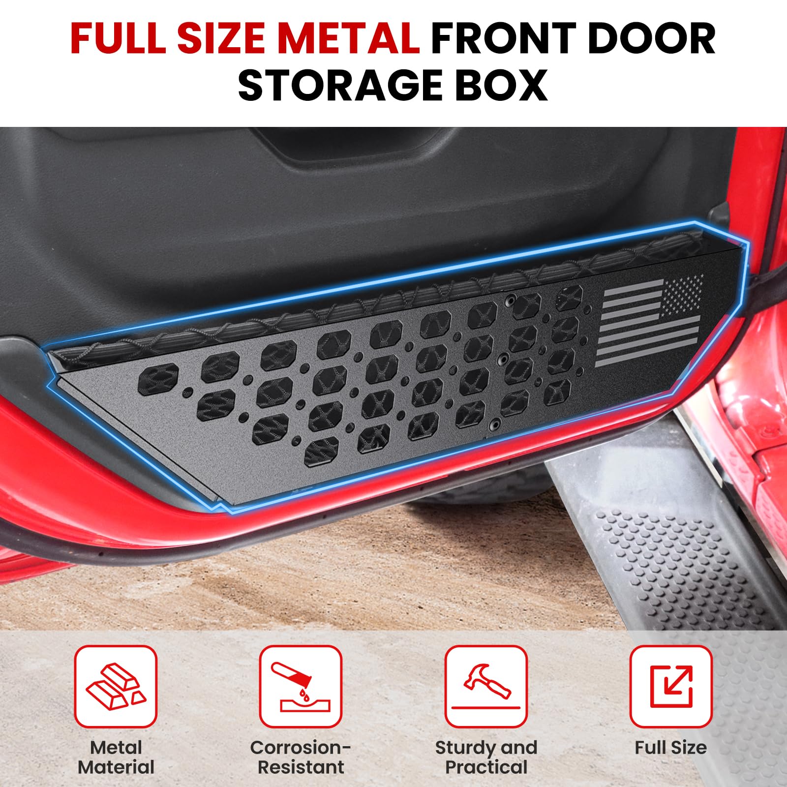 DIAMOOKY Metal Door Pocket Storage Box for Jeep Wrangler JL/JT (2018-2026) - Flat Flag, 2PCS, Not for Power Seats