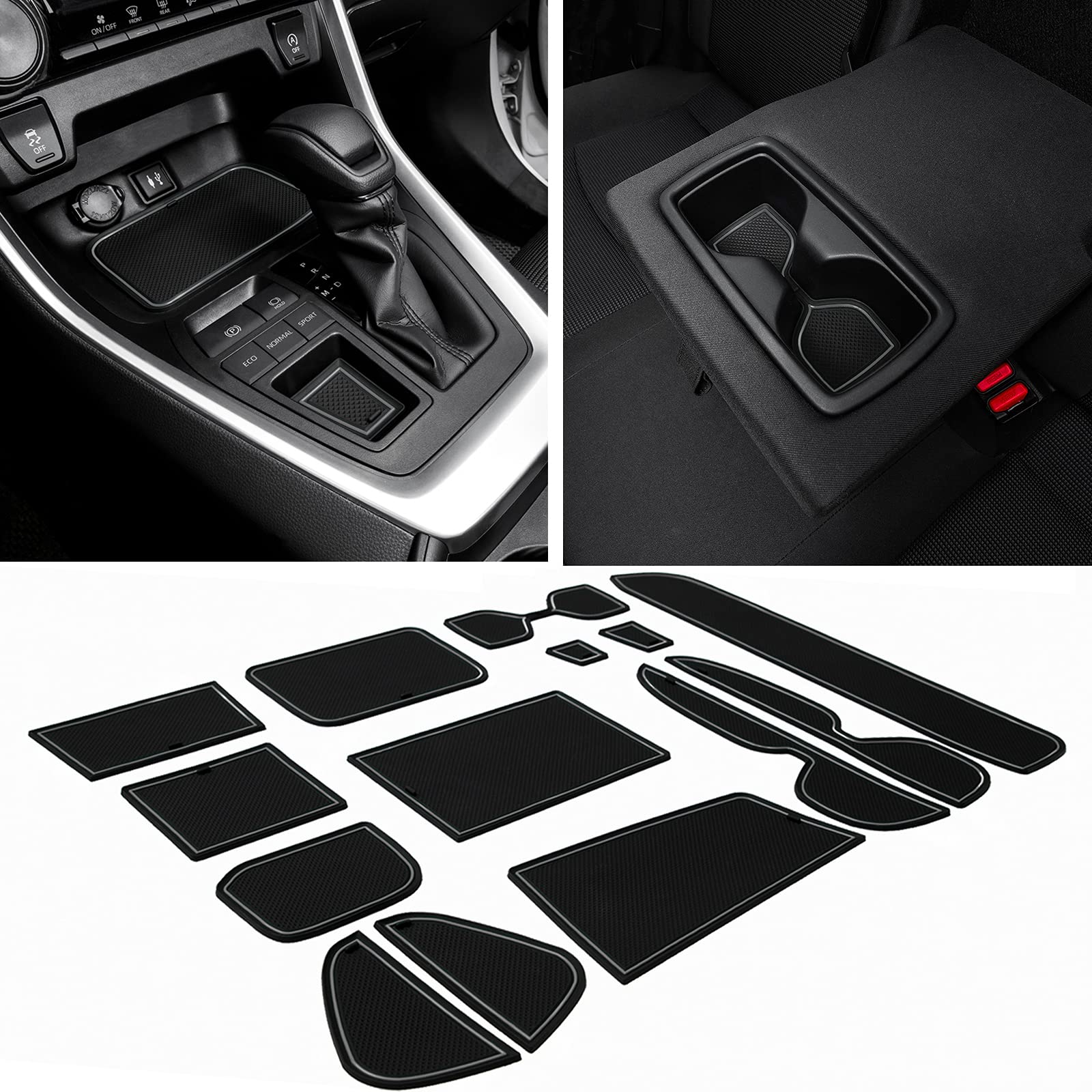 JDMCAR Cup Holder Inserts Kit for Toyota RAV4 2019-2023, Rubber, Gray Trim, 15 PC Set