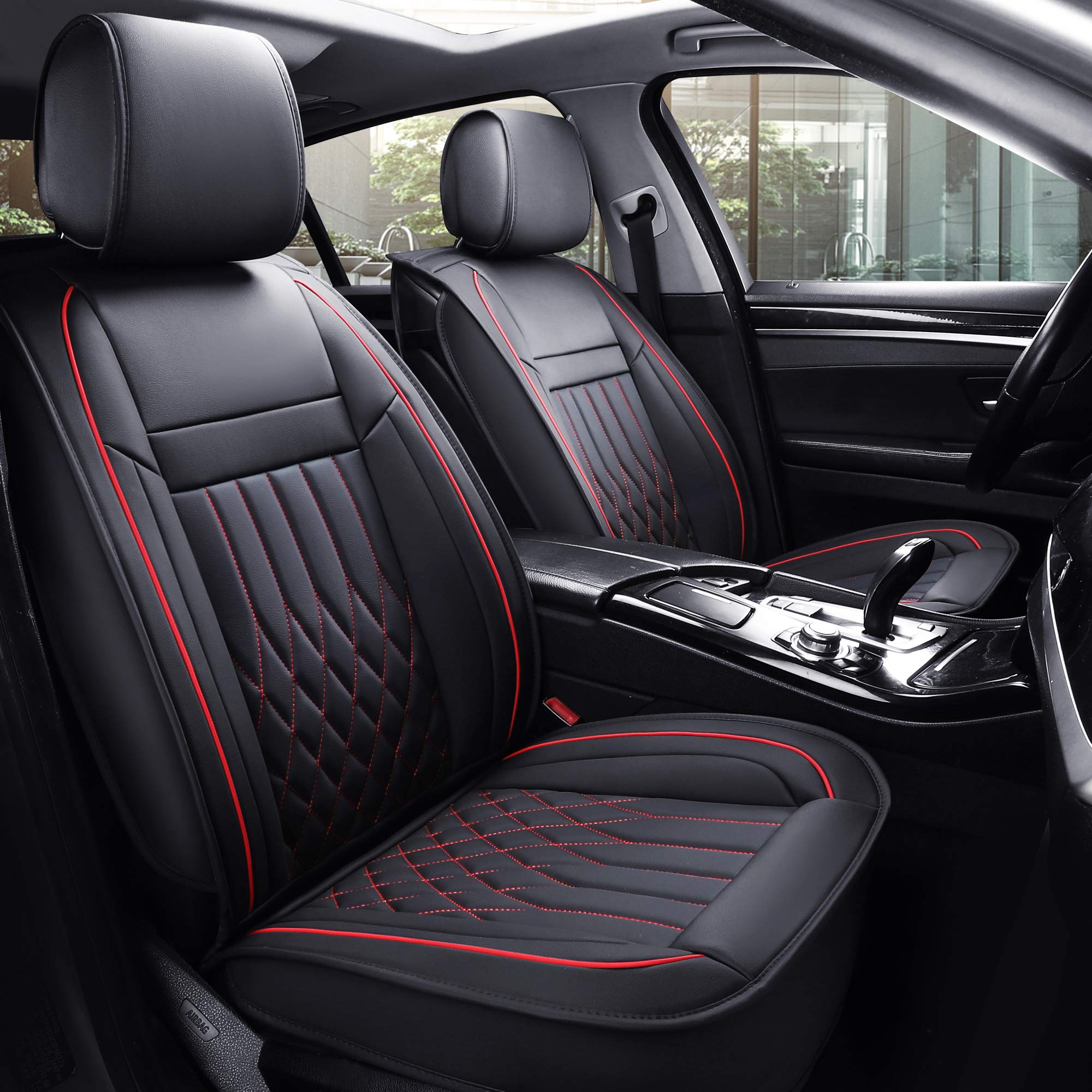 Aierxuan 5Pcs Car Seat Covers Full Set With Waterproof Leather,Airbag Compatible Automotive Vehicle Cushion Cover Universal Fit