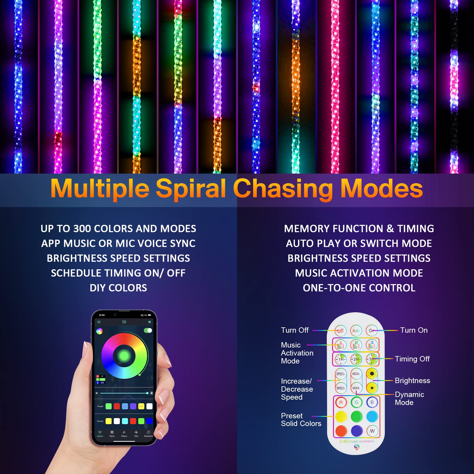Ehaho 6FT RGB LED Whip Lights – 2 Pack with App & Remote Control, Aluminum, Spiral Chasing Lights for UTV/ATV/Truck