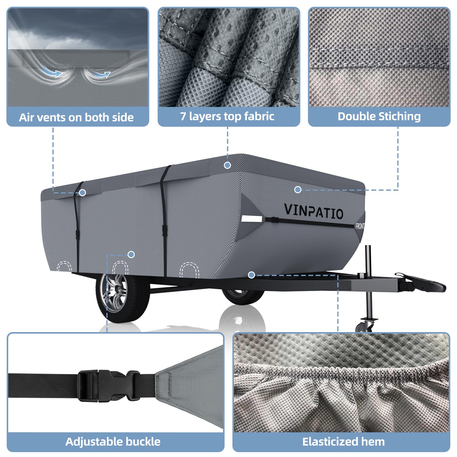 Vinpatio Pop Up Camper Cover, Folding Camper Tent Trailer Cover Fits 14'-16' Trailers, Waterproof & Anti-Uv Pop-Up Camper Cover
