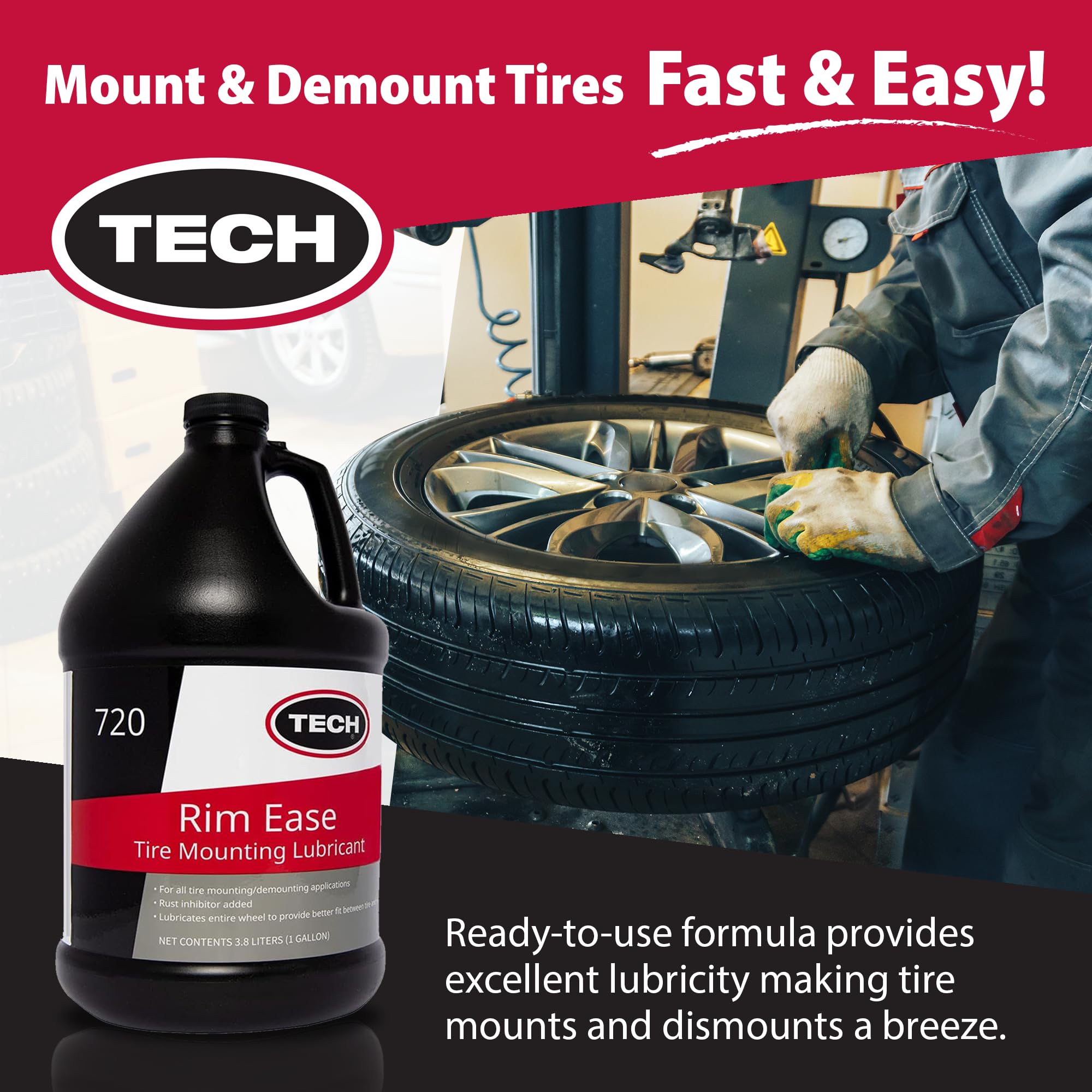 TECH Tire Repairs Rim Ease Tire Mounting Lubricant - 1 Gallon, Petroleum & Silicone Free, Fast & Easy Demounting