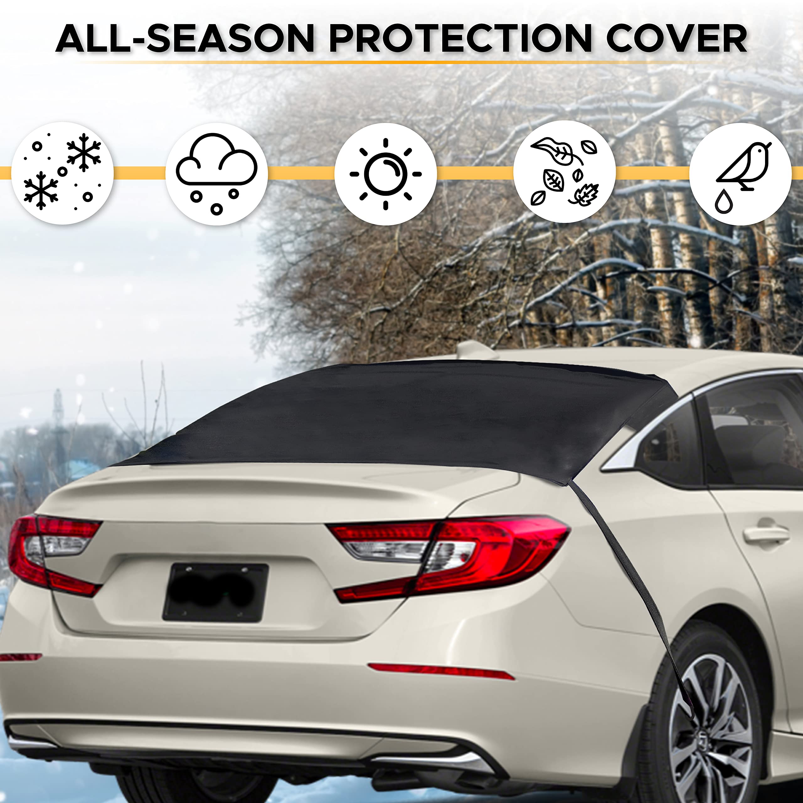 EcoNour Rear Windshield Snow Cover | 600D Oxford | Black | All Weather Protection for Sedans, SUVs & Vans