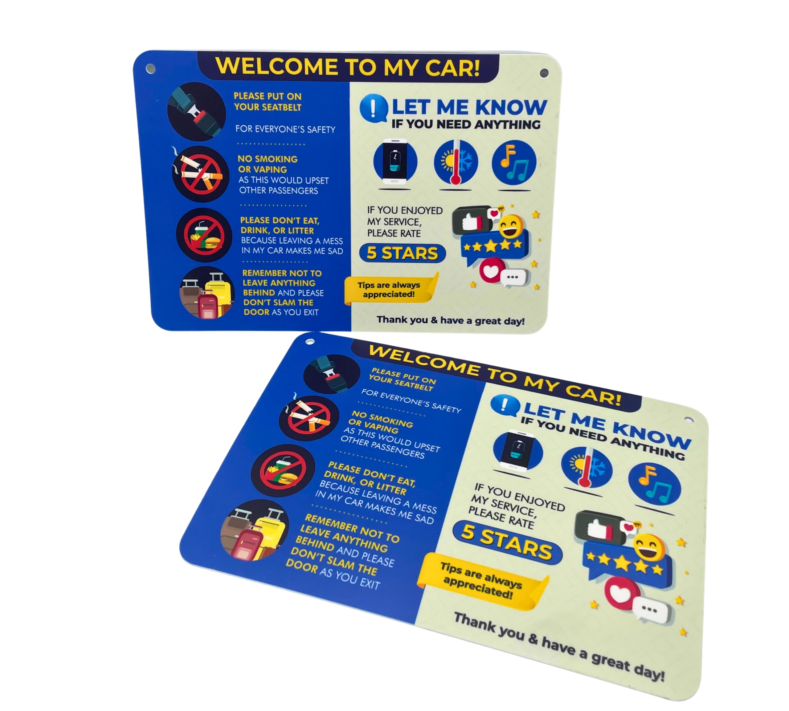 NIVRANA Rideshare Car Sign 2-Pack - Universal Plastic Signs, 9"x6", Blue and Grey, Model 2024-2 BG for Better Customer Relations