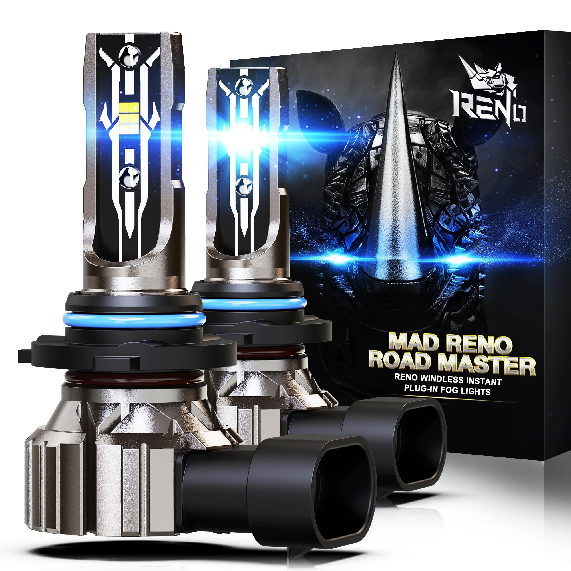 RENO 9006 LED Bulbs, HB4 LED 12000LM 6500K Cool White 9006 HB4 Bulb Fog Light Fanless In Line Plug and Play, Pack of 2