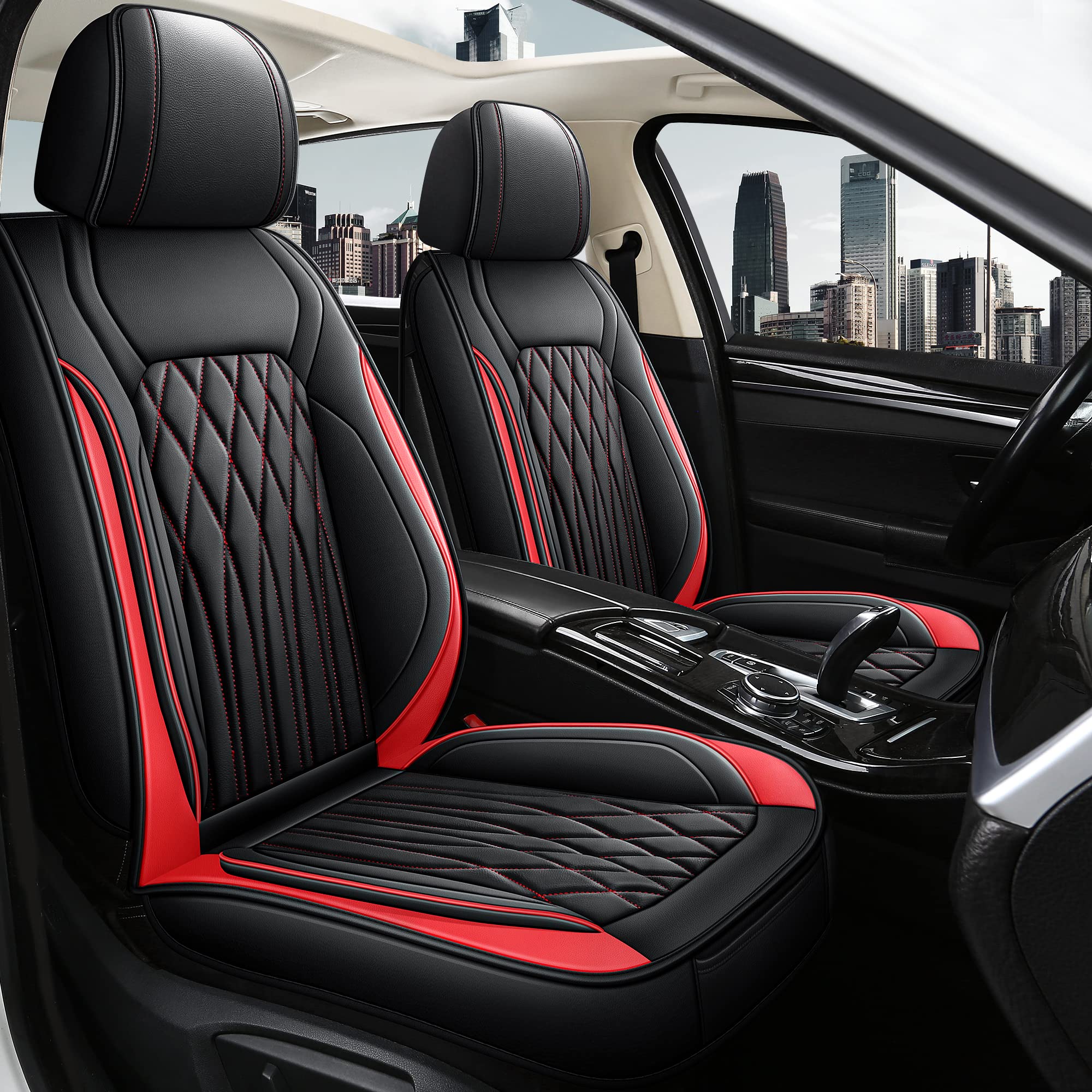 Pariitadin Leather Car Seat Covers Full Pair, Waterproof Faux Leather Seat Covers For Cars, Non-Slip Car Interior Covers Univers
