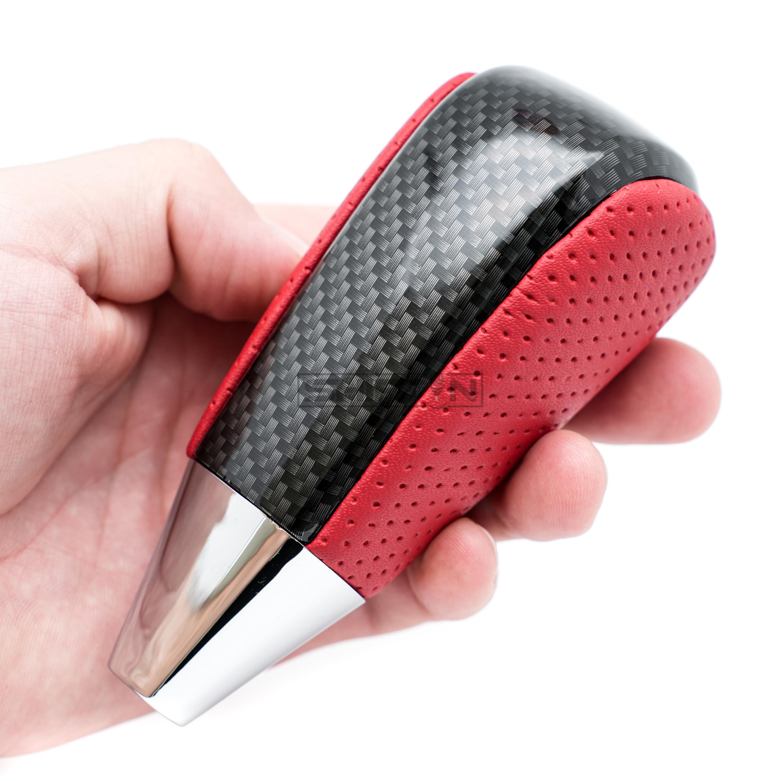 SHIFTIN Leather and Wood Gear Shift Knob for Toyota Land Cruiser 4Runner Sequoia Tundra and Lexus (Red Leather/Carbon Fiber Patt
