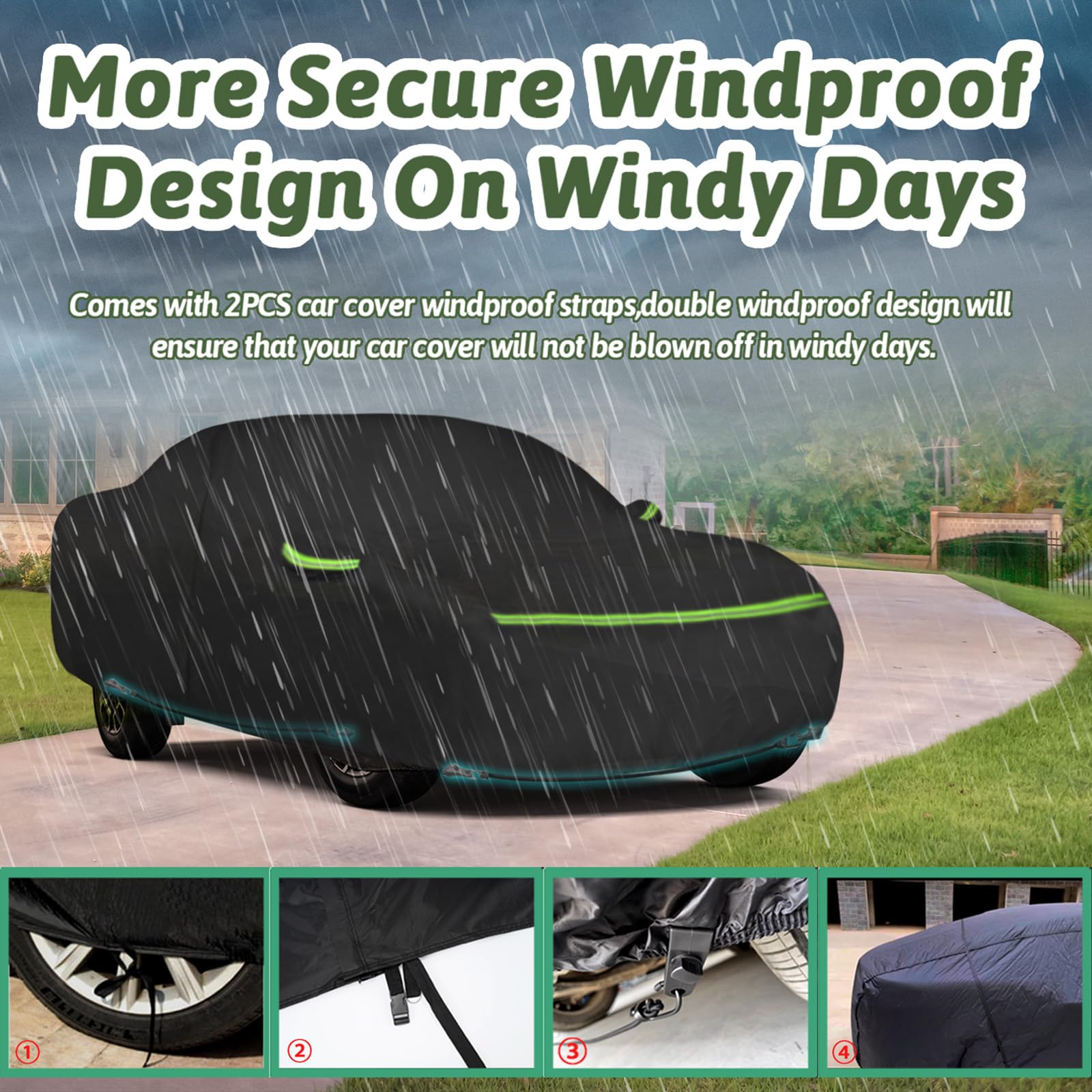 BETERNY Car Cover for 2020-2025 Chevy Corvette C8, Heavy Duty 6 Layers Waterproof, Black, Model SD-XB01058