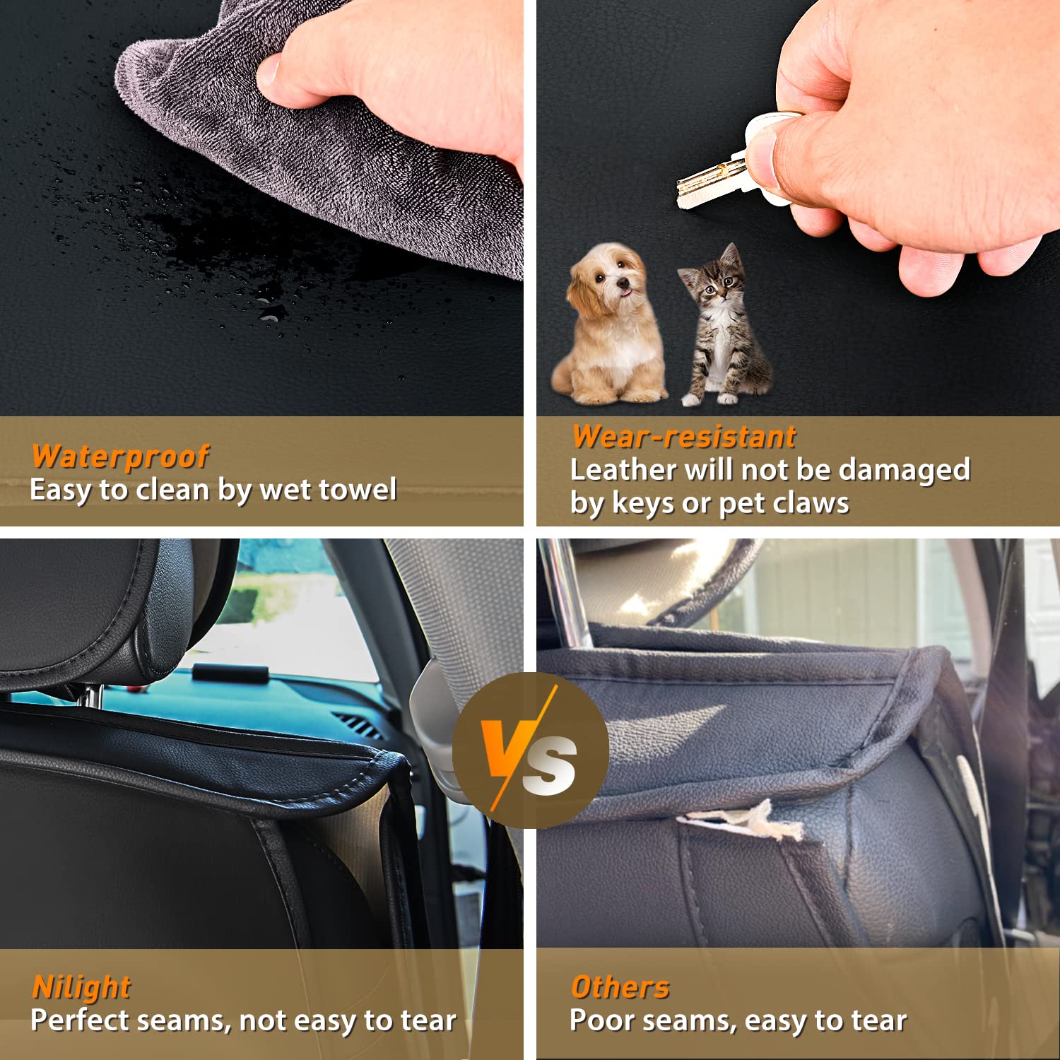 Nilight 5 Car Seat Covers Waterproof Faux Leather Cushions Anti-Slip Universal Fit For 5 Passenger Cars Hyundai Kia Civic Coroll