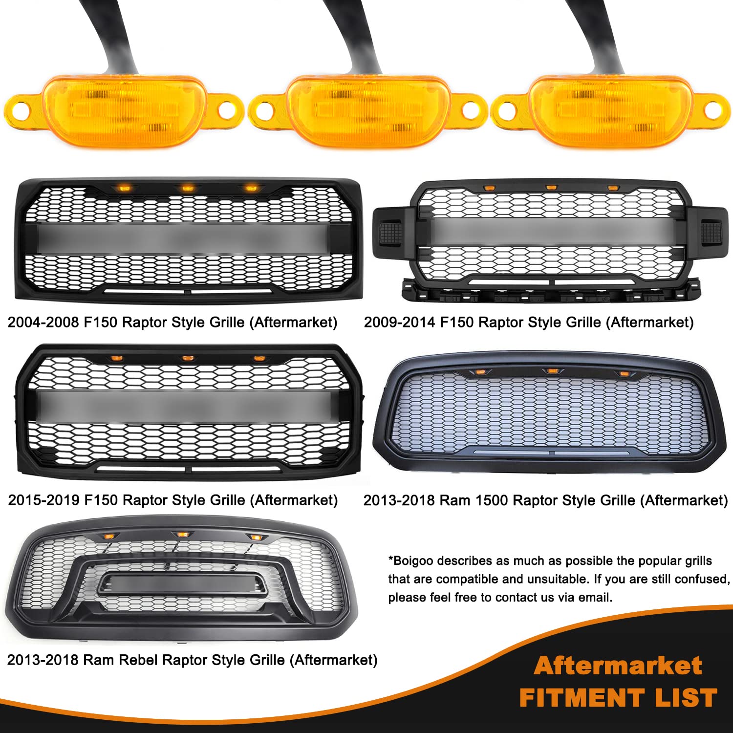 Boigoo Front Grille Lights Compatible For 2013-2018 Dodge Ram 1500 Raptor Style Aftermarket Grid & 2004-2019 Ford F-150 Raptor Grilles, Cars