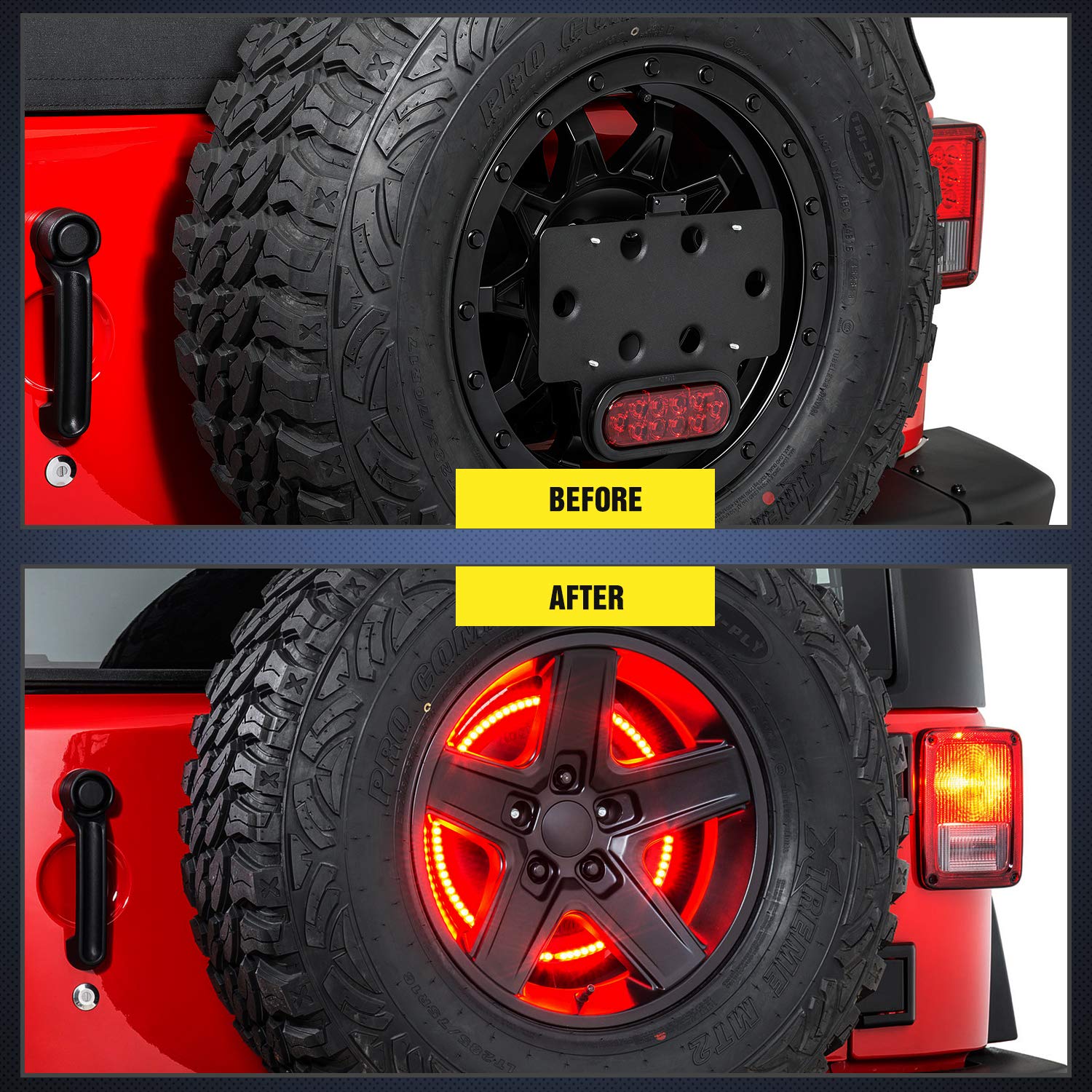 Nilight - Tl-12 Spare Tire Brake Light Wheel Light 3Rd Third Brake Light For Wrangler 2007-2018 Jk Jku Yj Tj, Red Light