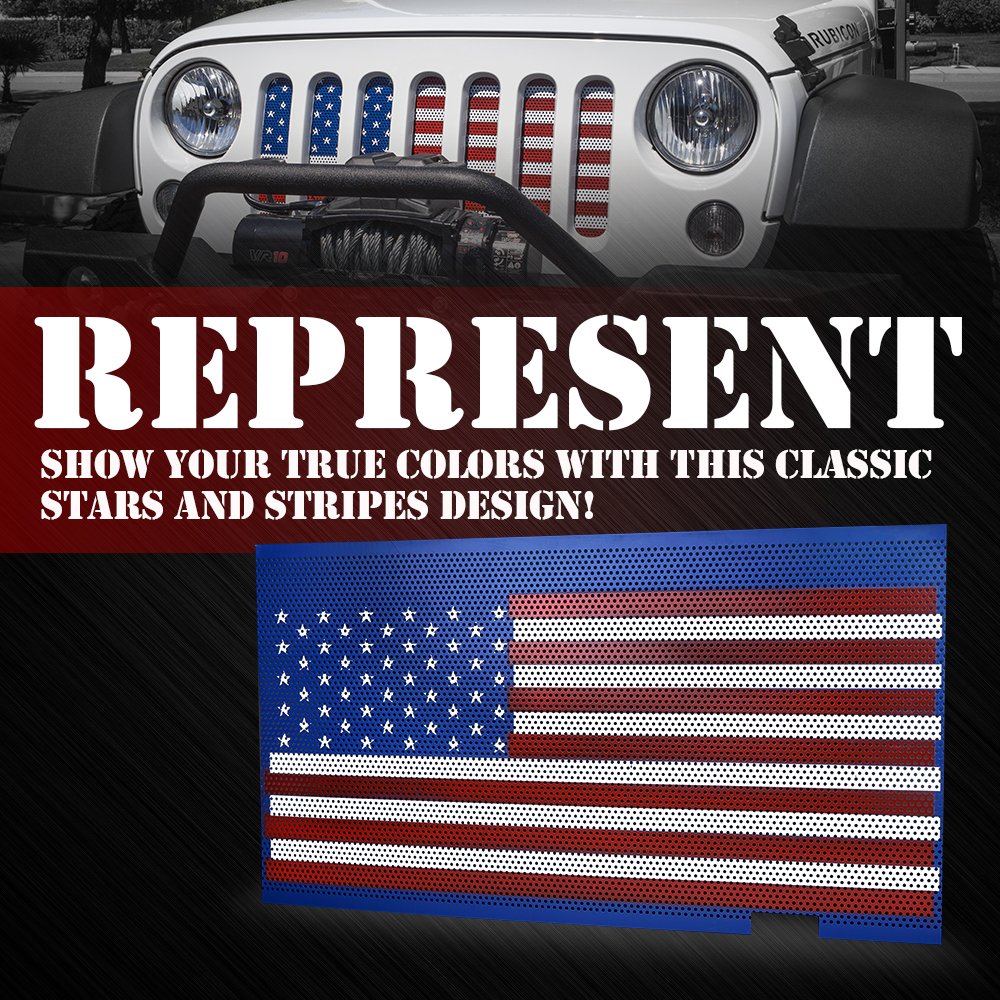 Xprite Grill Mesh Insert American Flag Matte Aluminum Alloy Mesh Grille Grid Compatible With 2007-2018 Jeep Wrangler Jk Jku