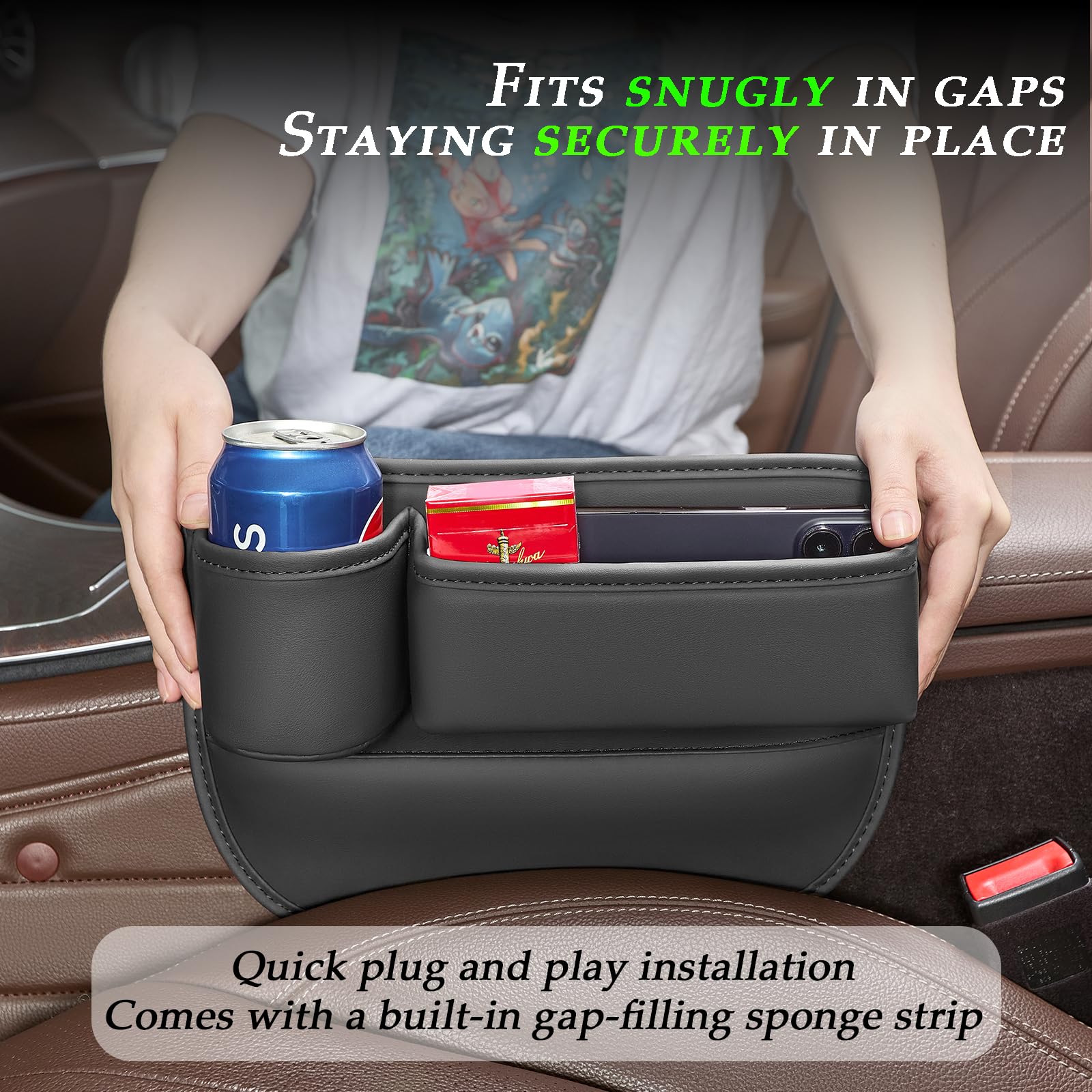 Leqbo Car Seat Gap Filler With Cup Holder, Leather Car Seat Storage Box Beside Driver Seat,Car Seat Gap Organizer For Phones, Ke