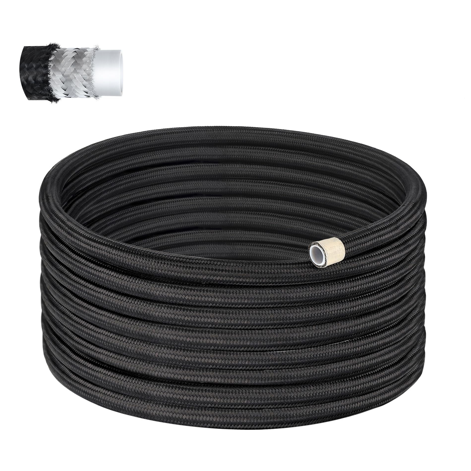Evil Energy 8An Ptfe Fuel Hose Line, An8 Fuel Line E85 Nylon Braided 20Ft Black
