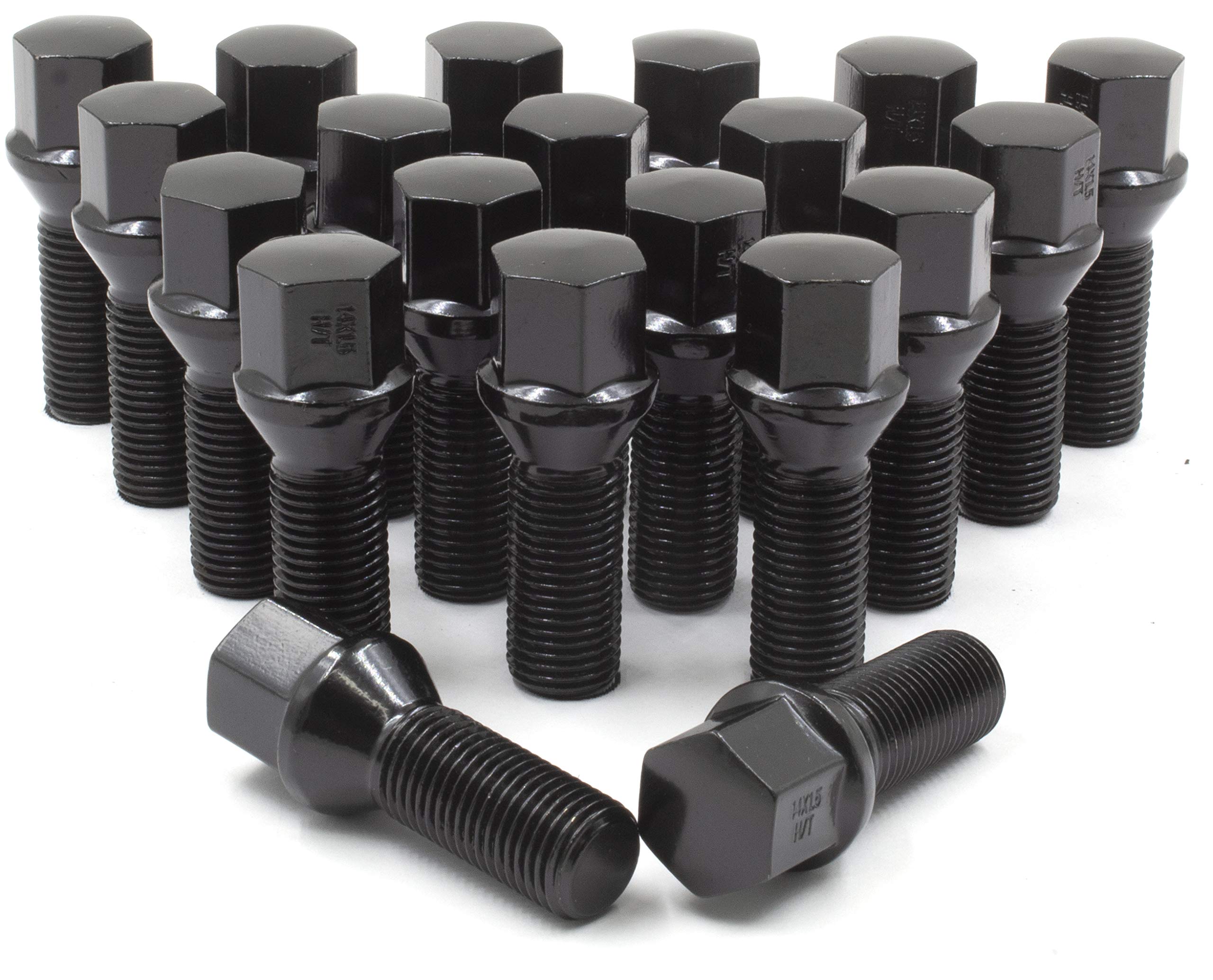 Wheel Accessories Parts 20 Pcs M14 X 1.5 14 X 1.5 Thread Acorn Seat Lug Bolt 17Mm Hex 28Mm Thread Length Black Fits Bmw 2002-08 